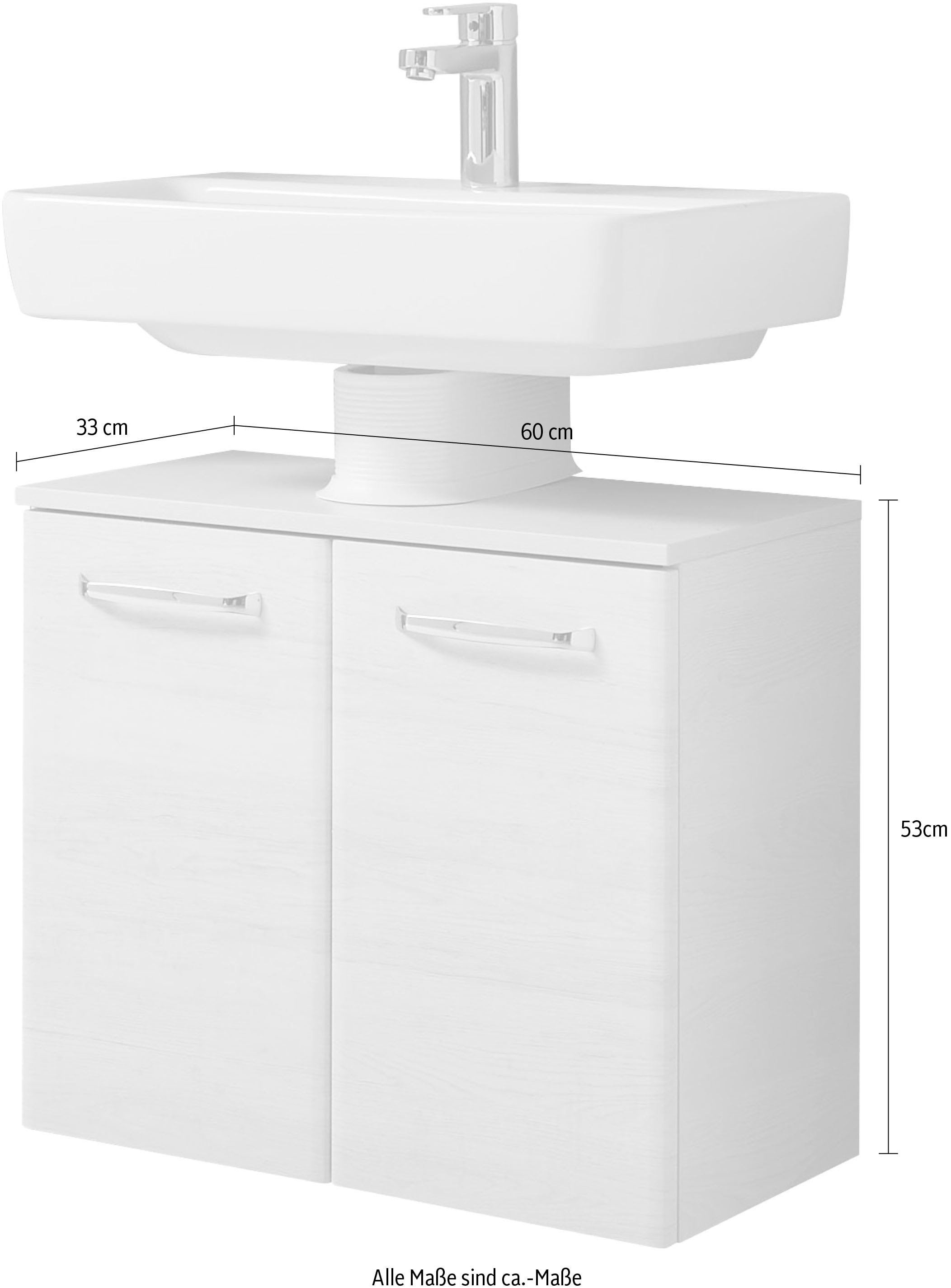 Saphir Waschbeckenunterschrank »Quickset Unterbeckenschrank mit 2 Türen, Siphonausschnitt, 60 cm breit«, Waschbeckenschrank inkl. Türdämpfer, Griffe in Chrom Glanz