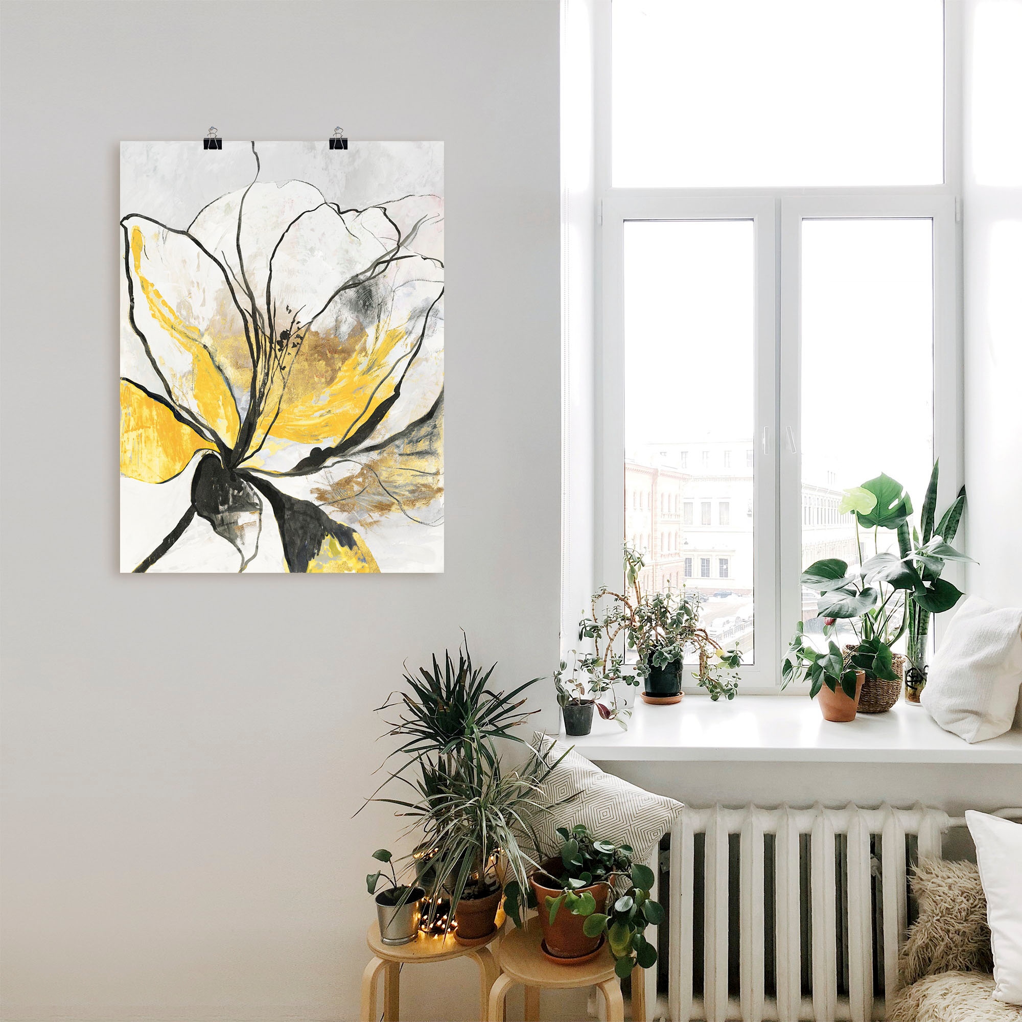 Artland Wandbild »Umrissenes Blumenmuster I gelbe Version« Blumenbilder 1 Stk. tlg. als Alubild, Outdoorbild, Leinwandbild, Poster, Wandaufkleber