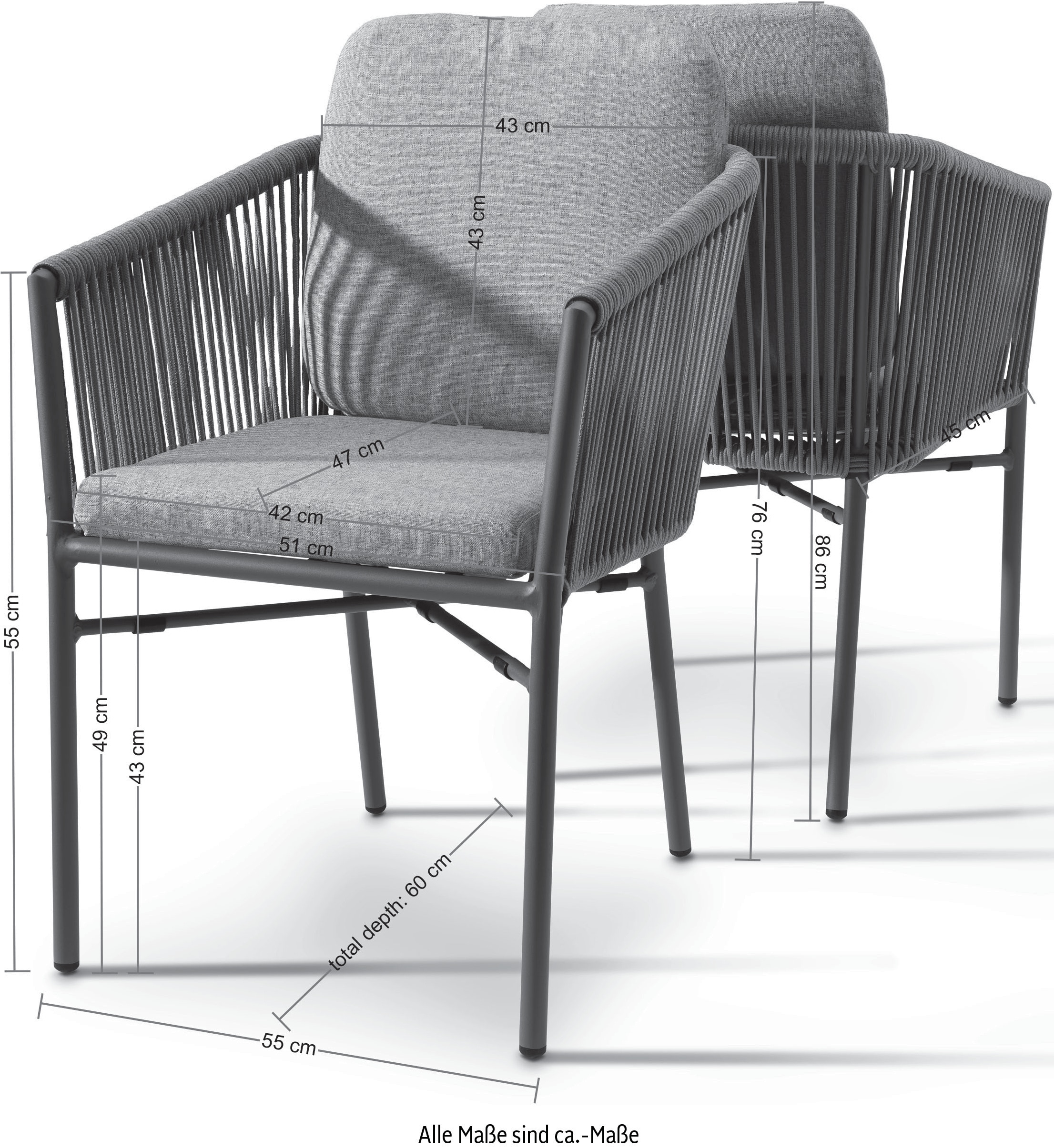 Destiny Garten-Essgruppe »LUCCA BARLETTA«, (10 tlg., 4x Sessel, 1x Tisch, inkl. Auflagen), Aluminium, HPL, Olefin-Rope