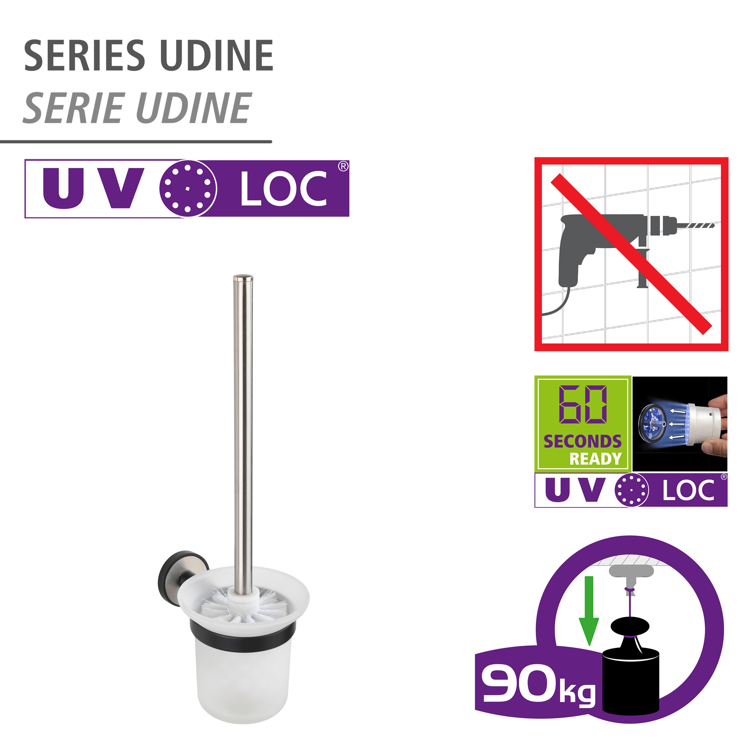 WENKO WC-Garnitur »UV-Loc® Udine« aus Edelstahl | Glas befestigen ohne Bohren