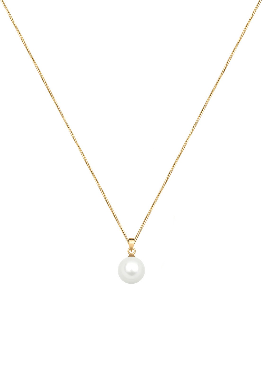 Elli Premium Silberkette »Halskette Muschelkernperle 585 Gelbgold«
