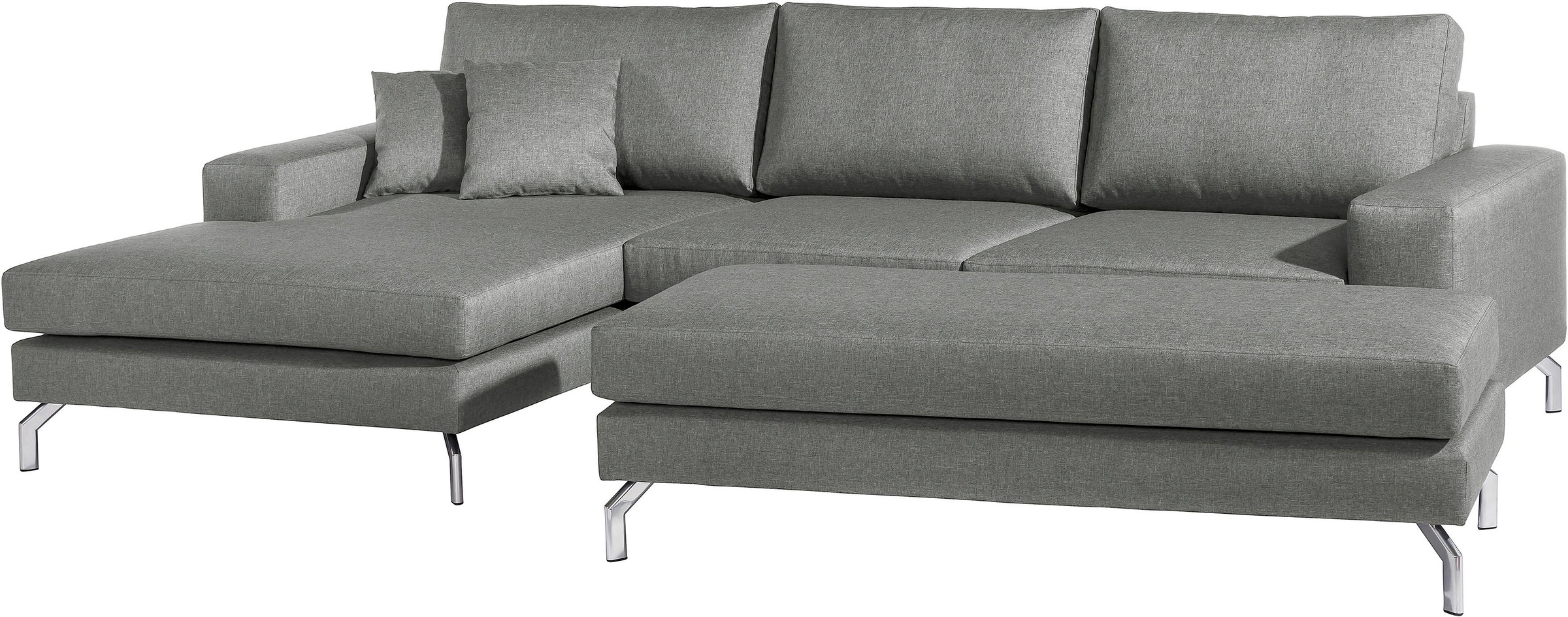 Max Winzer® Ecksofa »Flori Set inkl. Hocker, guter Sitzkomfort, aktuelles Design«, (Spar-Set, Ecksofa und Hocker), elegant mit abgewinkelten Chromfüßen, inklusive Zierkissen