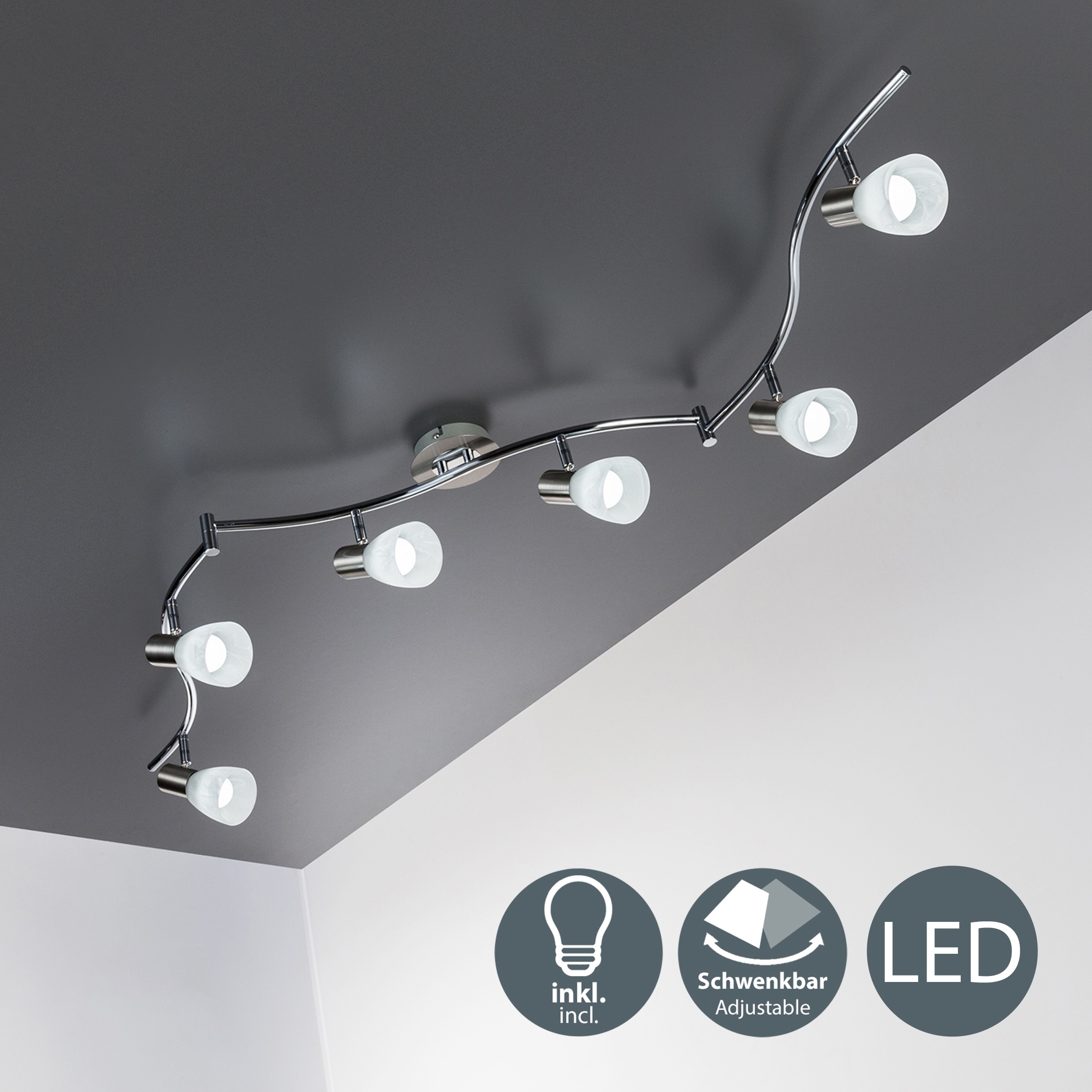 B.K.Licht LED Deckenspots »Lunas«, 6 flammig, Leuchtmittel E14 | Leuchtmittel wechselbar, LED Deckenleuchte, dreh-und schwenkbare Spots, inkl. Leuchtmittel