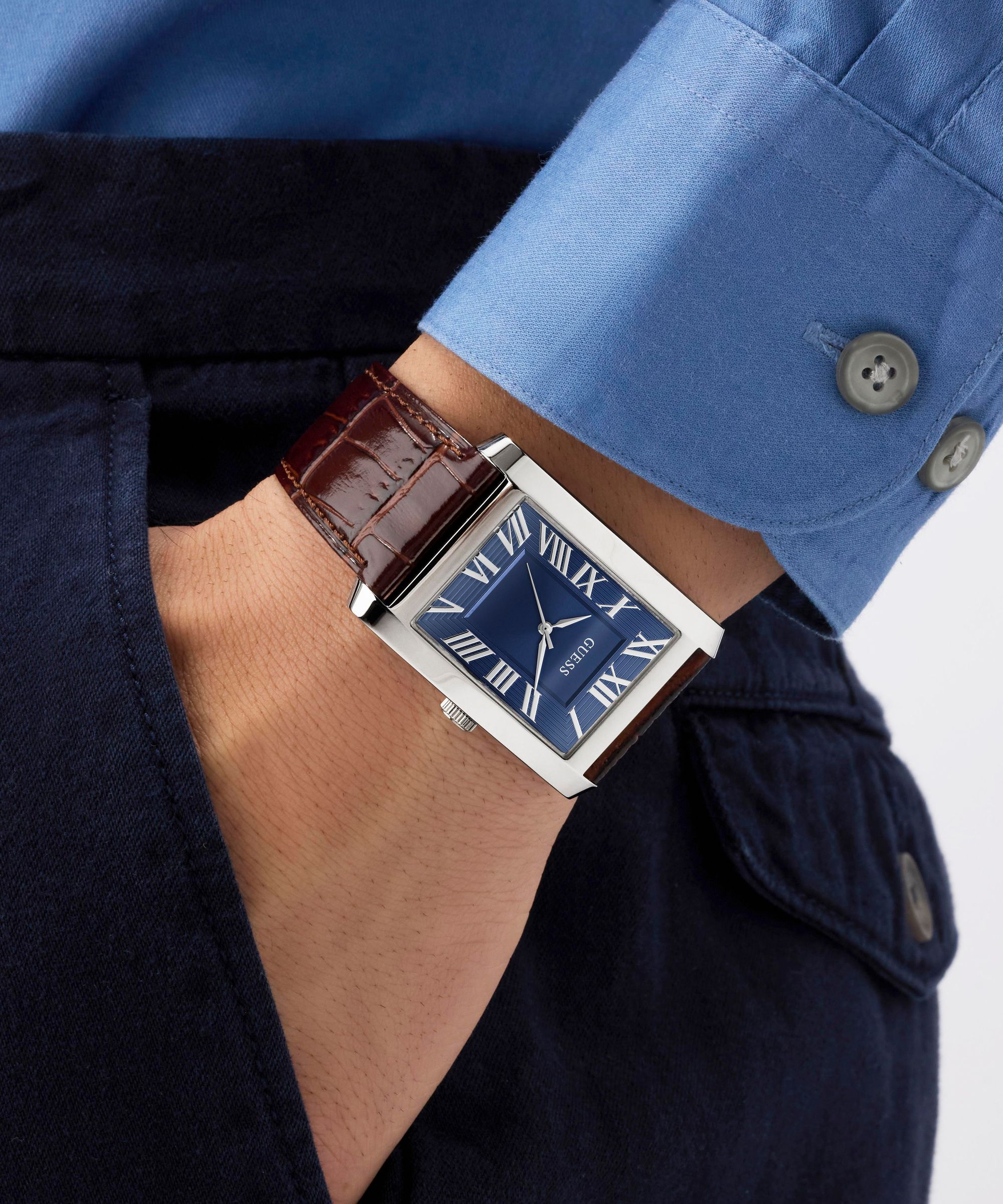 Guess Quarzuhr »CLYDE« Armbanduhr, Herrenuhr, Lederarmband, analog