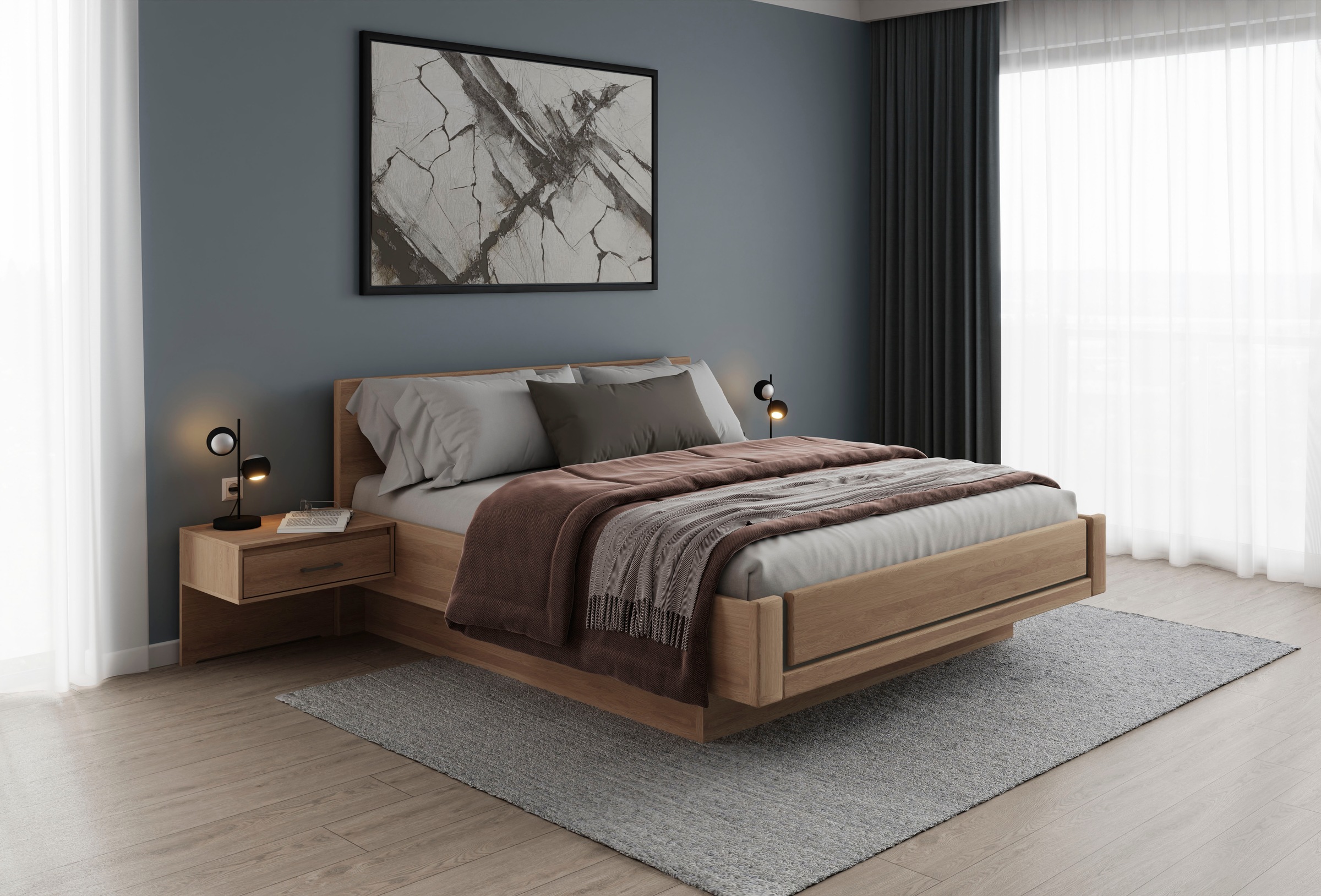 Musterring Holzbett »Sorrent, Bettgestell, Bettrahmen, teilmassiv Eiche«, (MADE IN GERMANY), Eiche teilmassiv, Liegehöhenverstellung, in schwebender Optik