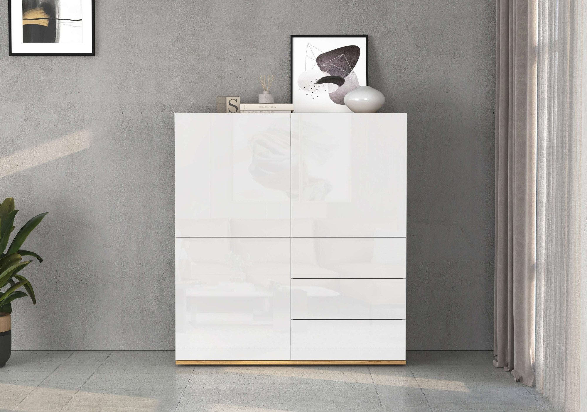 OTTO home Highboard »GARDA ,Kommode, Made in Italy, Breite 102 cm, Höhe 110 cm, grifflos« 1 Stk. tlg. Hochglanzlackierte Fronten, Korpus matt, grifflos