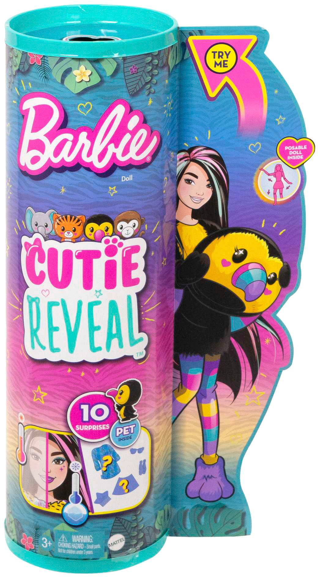 Barbie Anziehpuppe »Cutie Reveal, im Tukan-Kostüm mit Farbwechsel (Dschungel-Serie)«, inklusive Accessoires