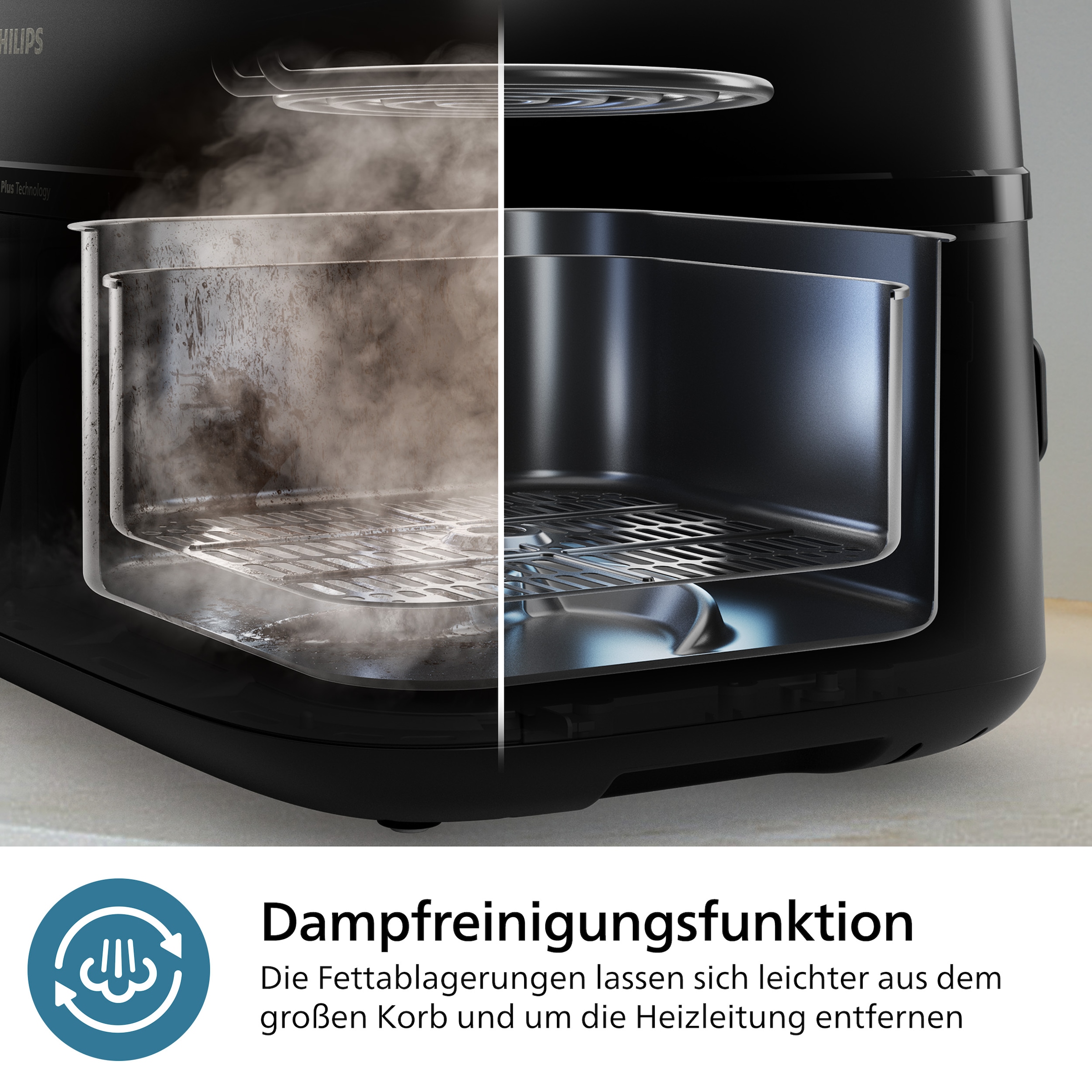 Philips Heißluftfritteuse »Steam Airfryer 5000 Dual Basket NA552/00, Airfryen & Dampfgaren, 3L+6L«, 2750 W, RapidAir Plus Technologie und 19 Kochfunktionen; Edelstahl/Kupfer