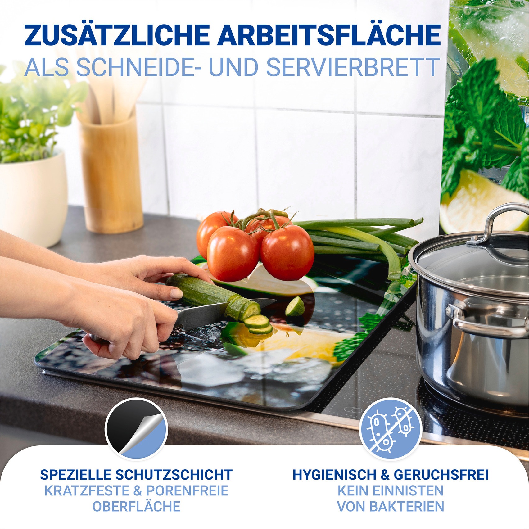 WENKO Herd-Abdeckplatte »Universal Modell Mojito« Herdabdeckung für alle Herdarten, kratzfest, mit rutschfesten Füßen