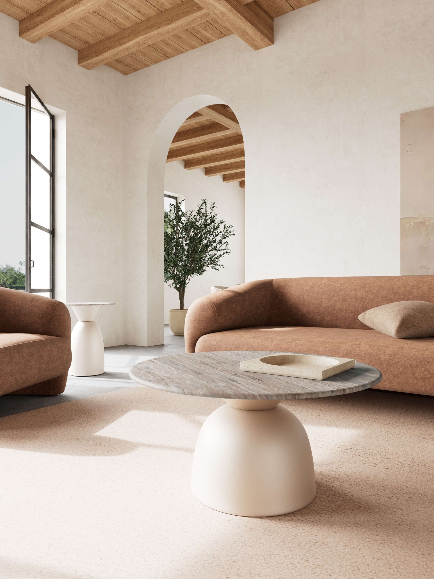 ACTONA GROUP Couchtisch »Ferrol Beistelltisch– stilvoll & modern mit eleganter Marmorplatte« Rund. Grauer Toronto Marmor, raues Stahlgestell, grau. Ø: 80 cm