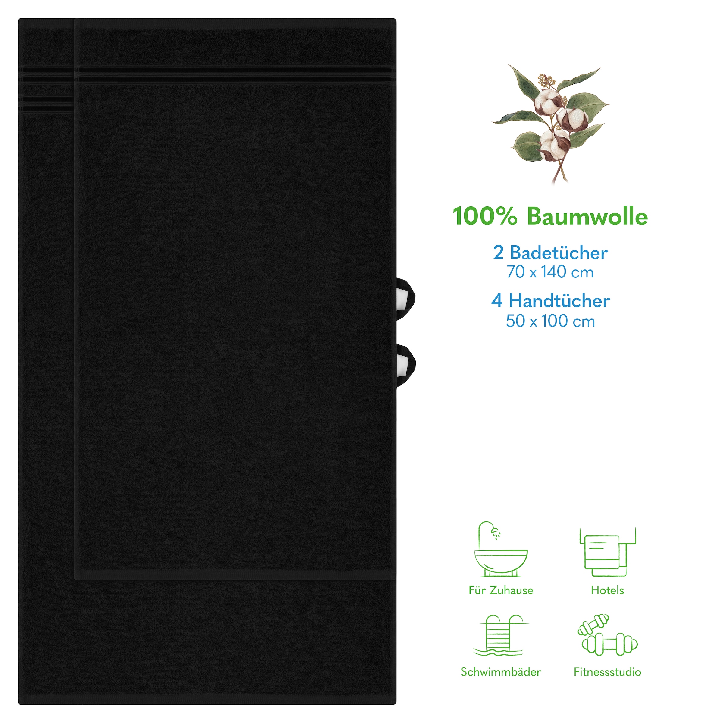 HAMMETEX Handtuch Set »6-teiliges Handtuch Set, 100% Baumwolle, Weich & Saugstark« Set 6 Stk. Frottier mit Bordüre, einfarbig, weich