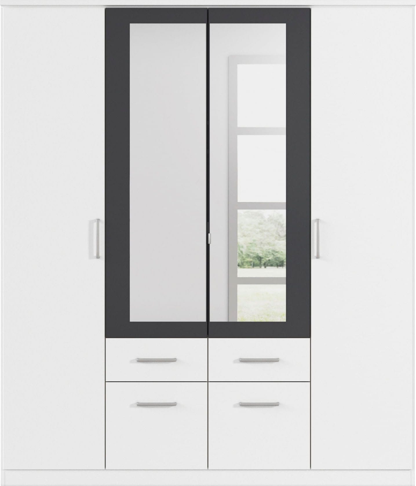 rauch Kleiderschrank »Drehtürenschrank Schrank Garderobe BURANO« mit Schubladen und Spiegelumrandung in Farbabsetzung MADE IN GERMANY