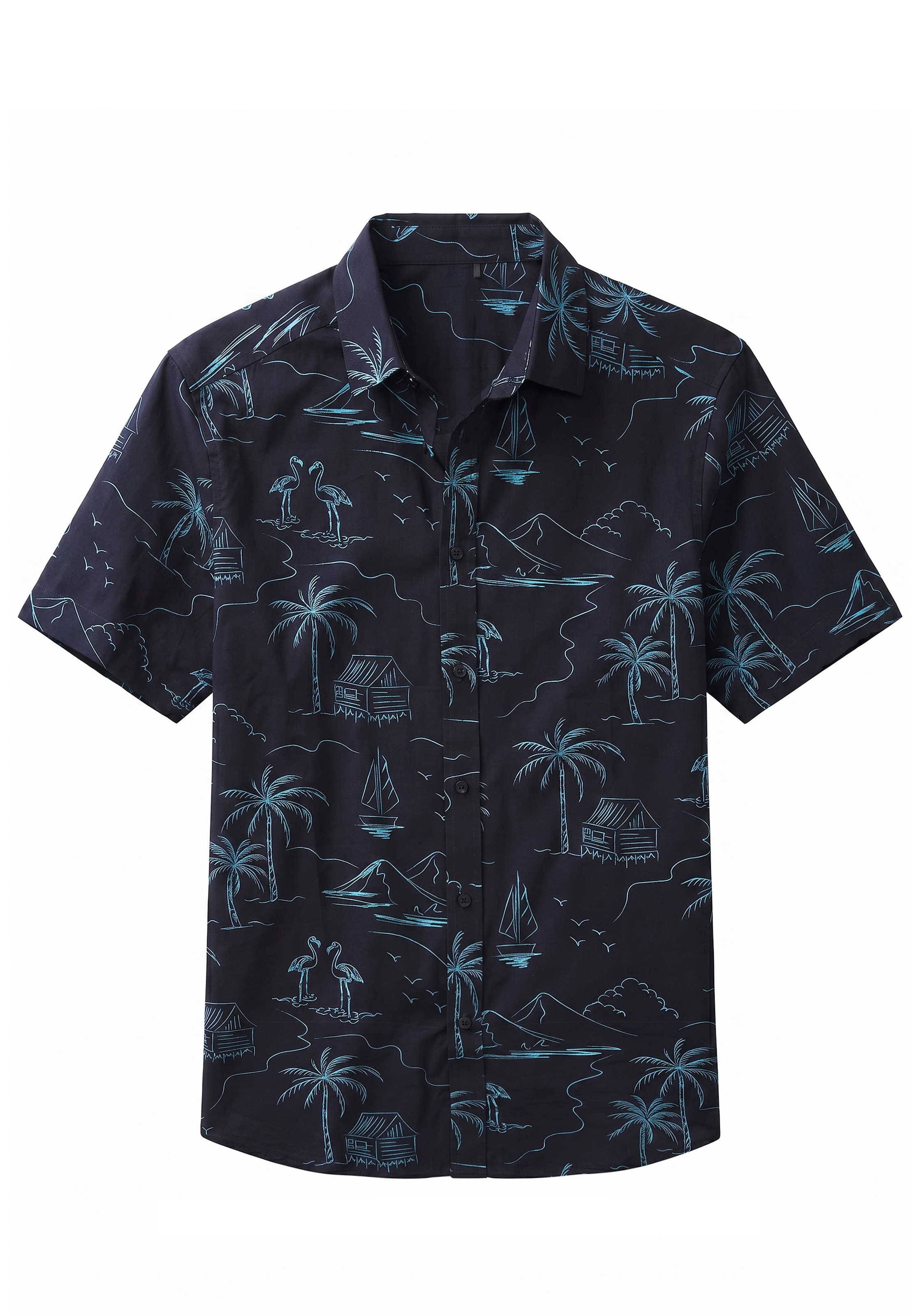 John Devin Hawaiihemd », sommerliches Kurzarmhemd mit kontrastfarbigem Palmen Druck«