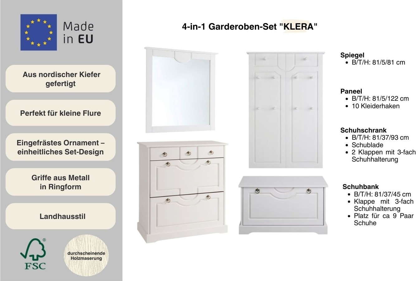 OTTO home Garderoben-Set »Klera« Set, 4 Stk. tlg.