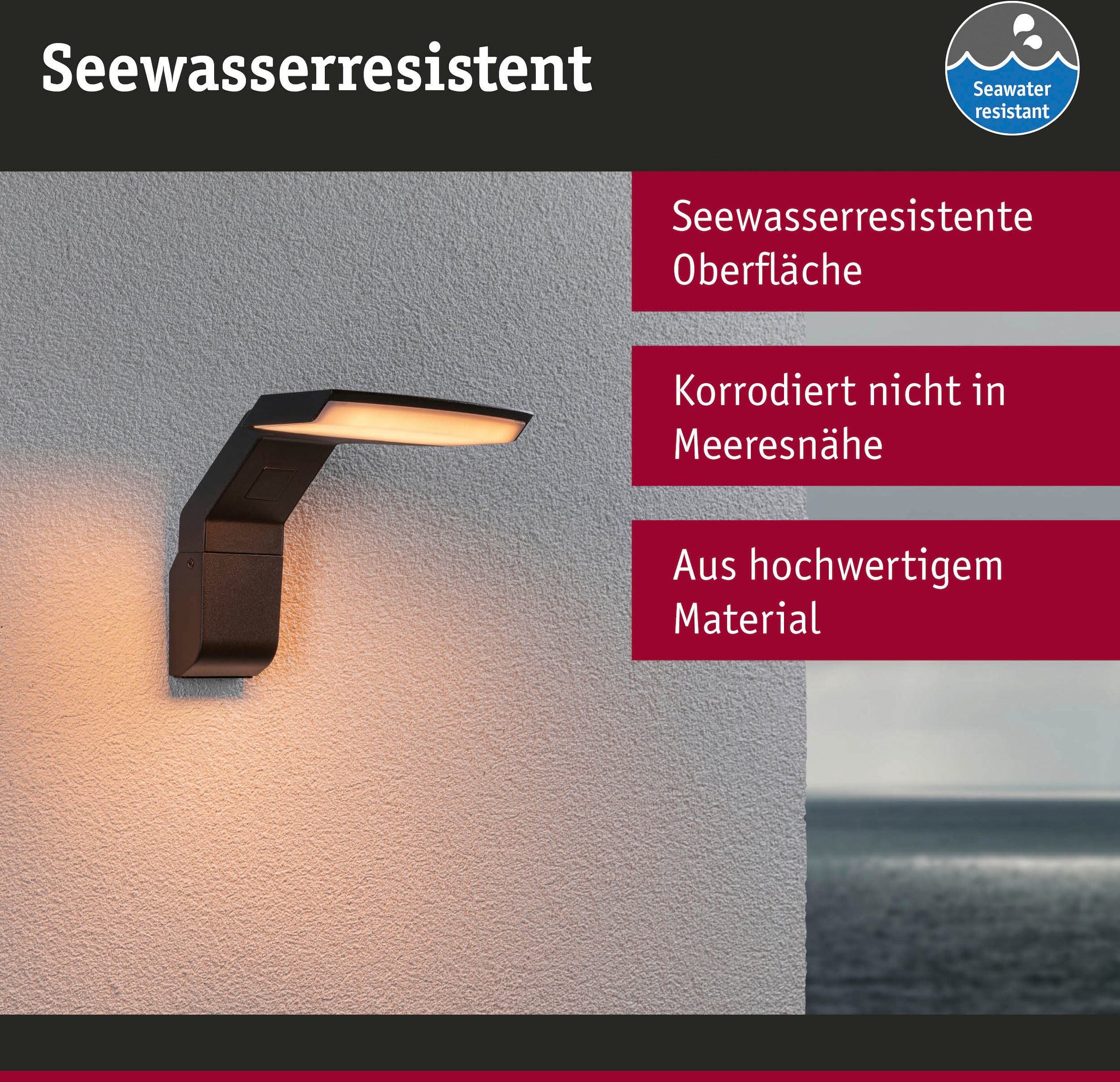 Paulmann LED Außen-Wandleuchte »Zenera 230V anthrazit 2.200 - 3.000 K«, 1 flammig, insektenfreundlich und seewasserresistent