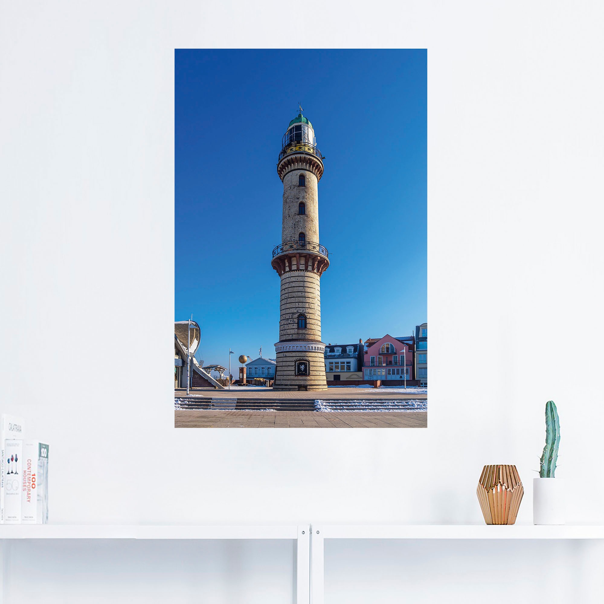 Artland Wandbild »Leuchtturm in Warnemünde im Winter«, Gebäude, (1 St.), als Alubild, Leinwandbild, Wandaufkleber oder Poster in versch. Größen