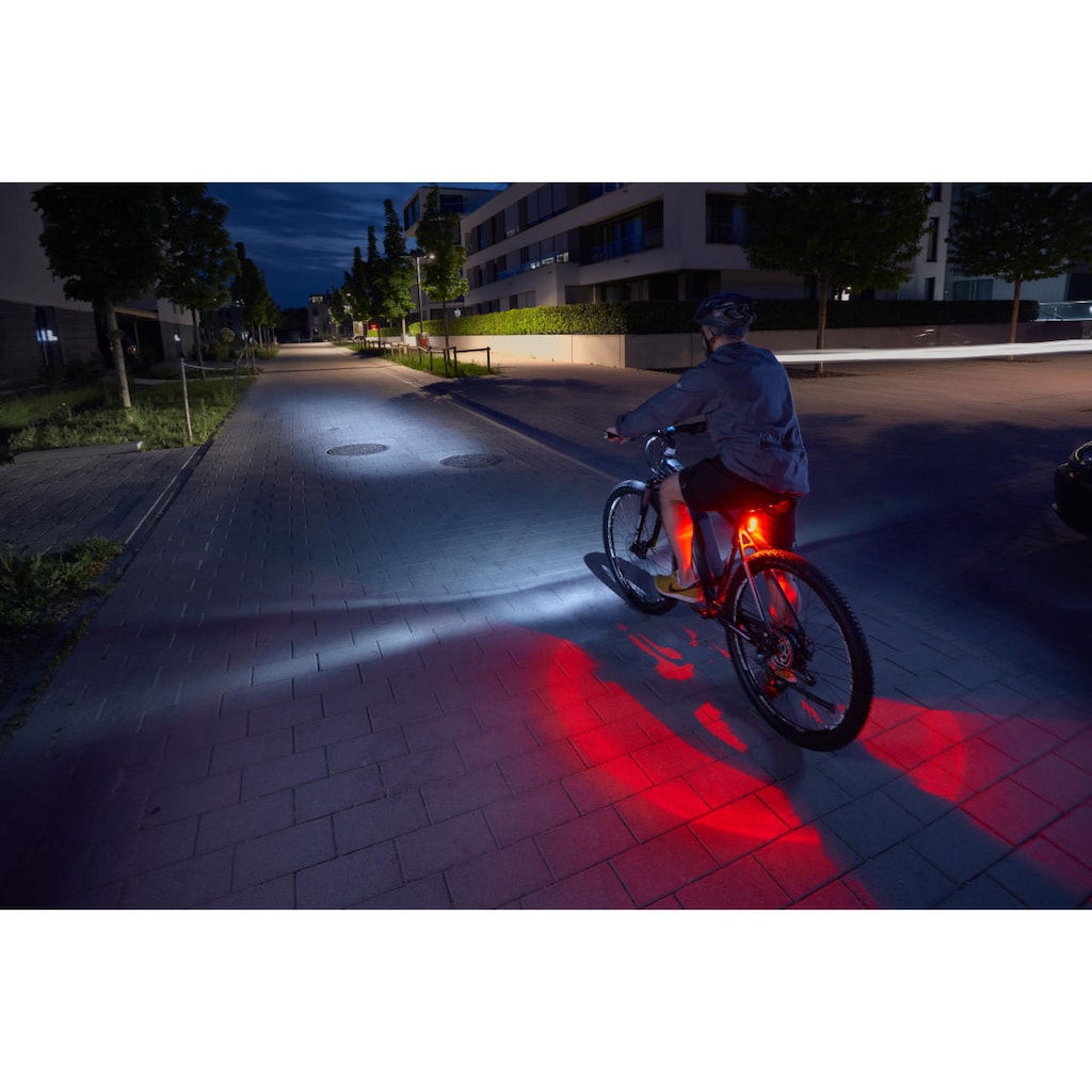 FISCHER Fahrrad Fahrradbeleuchtung »FISCHER LED Beleuchtungsset mit 360° Bodenleuchte«, (Set, 3, Front- und Rücklicht), mit zusätzlicher Bodenleuchte