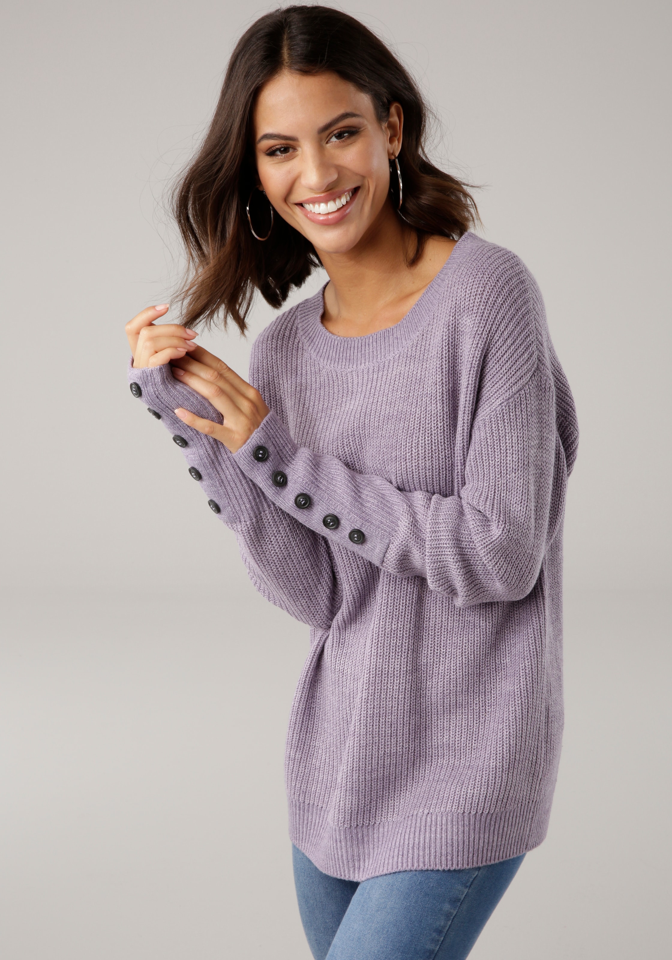 Laura Scott Strickpullover, Grobstrick, mit Zierknöpfen