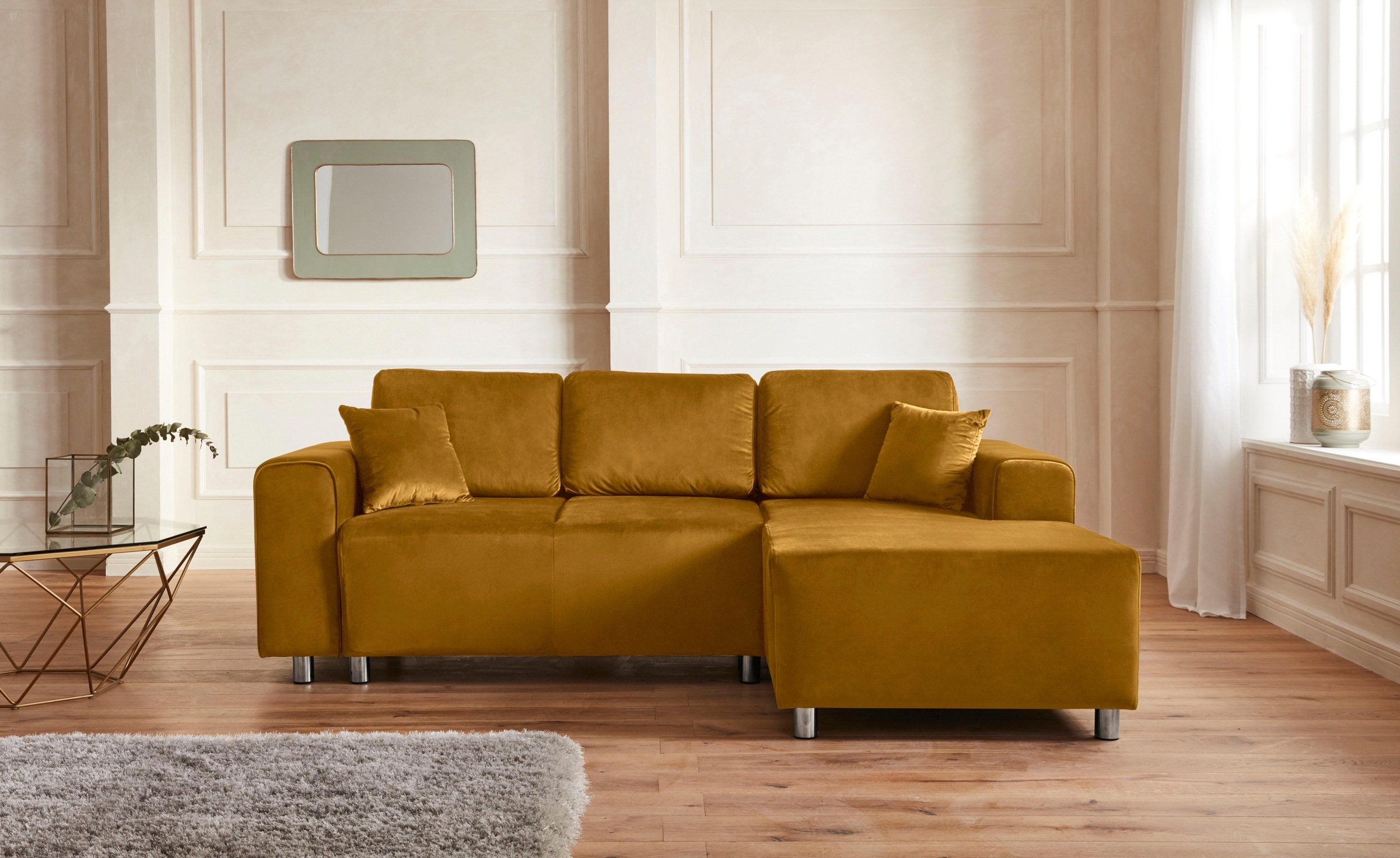 Guido Maria Kretschmer Home&Living Ecksofa »Györ«, L-Form, wahlweise mit Bettfunktion und Bettkasten incl. 2 Zierkissen