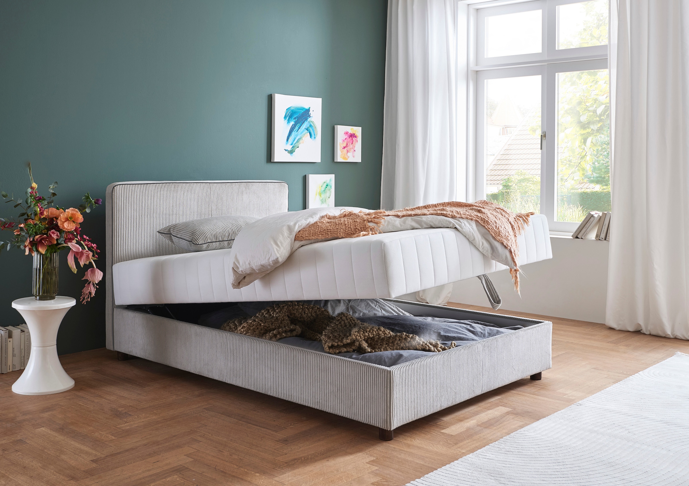 ATLANTIC home collection Bett »Corinna« Boxbett inkl. Stauraum, Cord, erhältlich in unterschiedlichen Breiten