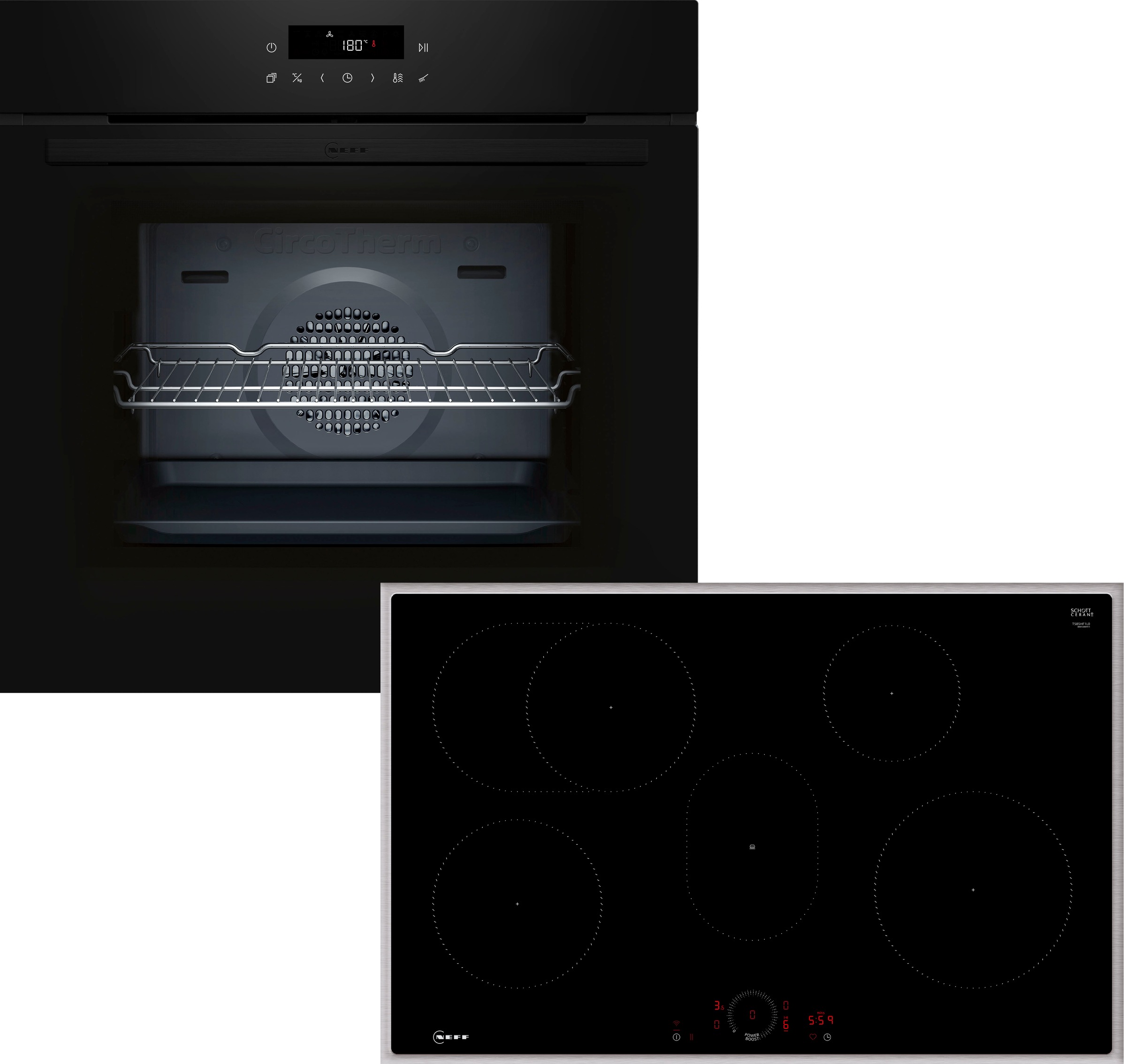 NEFF Backofen-Set "B2CCJ7AK3" mit Teleskopauszug nachrüstbar Pyrolyse-Selbstreinigung Heißluft-Air Fry Funktion & extra schnelle Kochfeld-Powerstufe