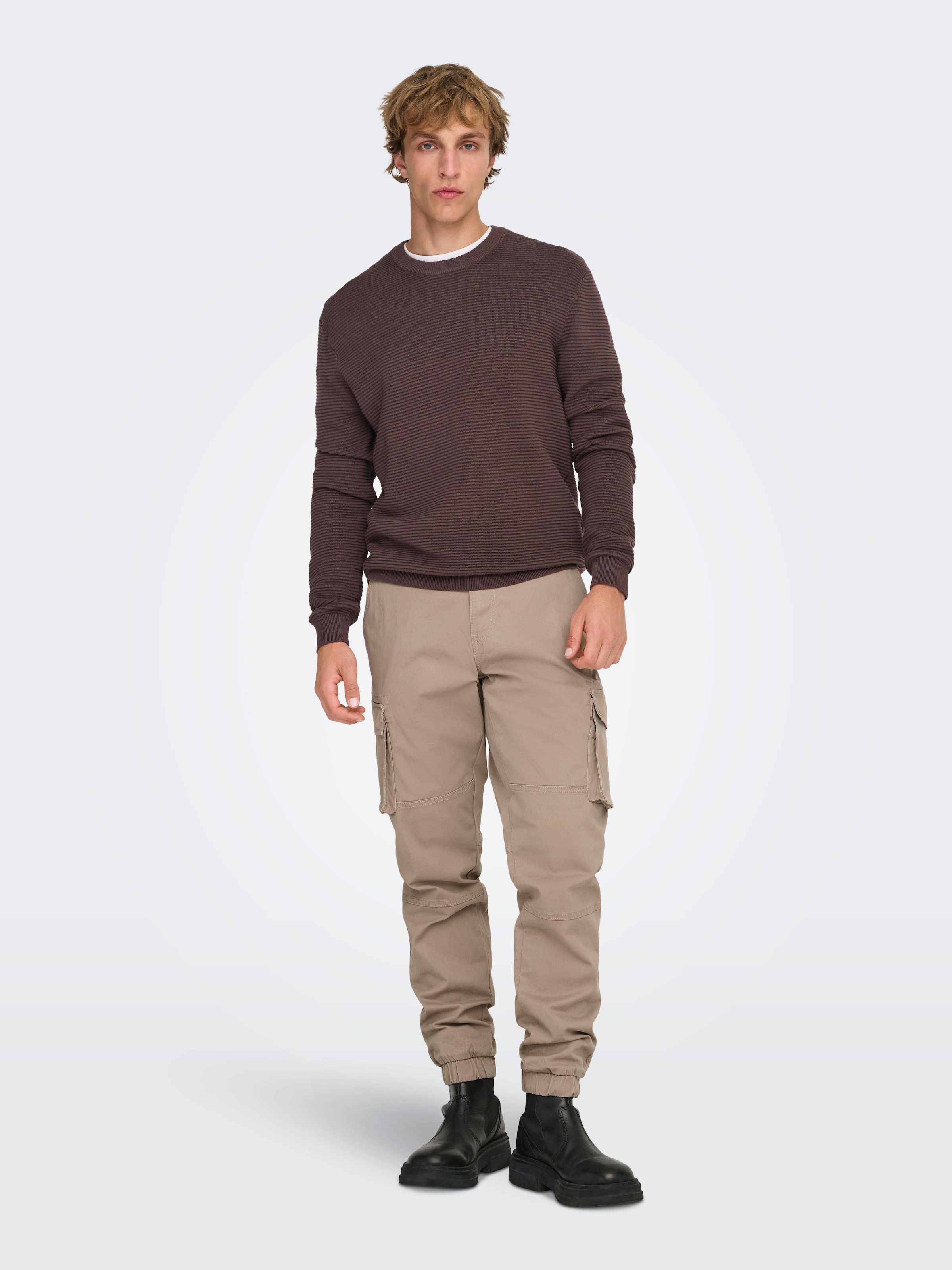 ONLY & SONS Rundhalspullover »ONSRON REG LS CREW NECK KNIT NOOS« Baumwolle, regular fit