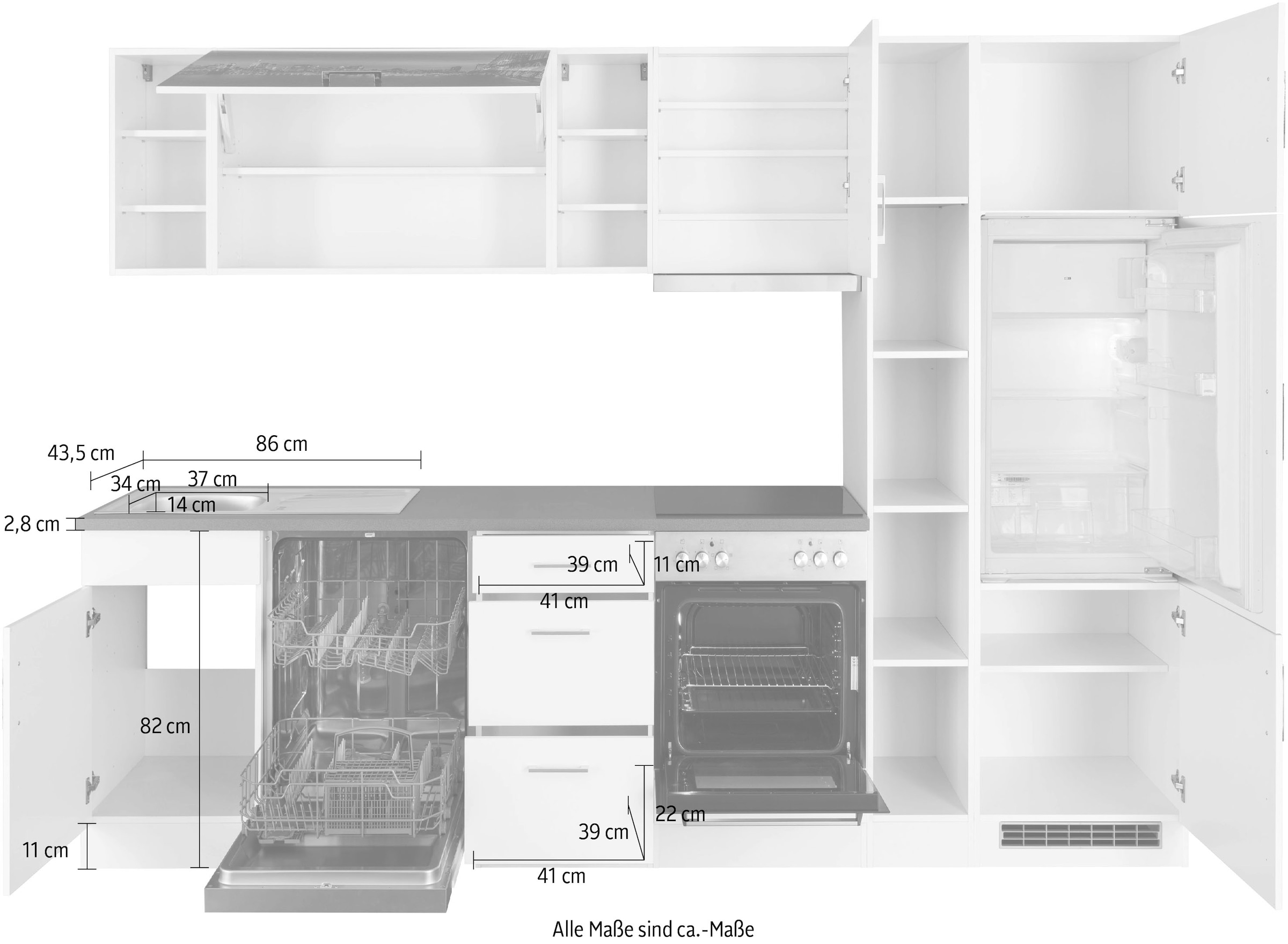 KOCHSTATION Küchenzeile »KS-Paris«, mit E-Geräten, Breite 310 cm