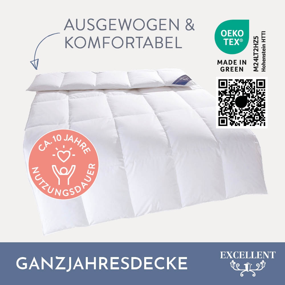 Excellent Daunenbettdecke + 3-Kammer-Kopfkissen »Bettdecken-Set Zürich, Bettdecke 135x200 & 155x220 cm«, (Spar-Set), Bettdecke 100% Daunen für Winter, Sommer, Kissen mit 90% Daunen