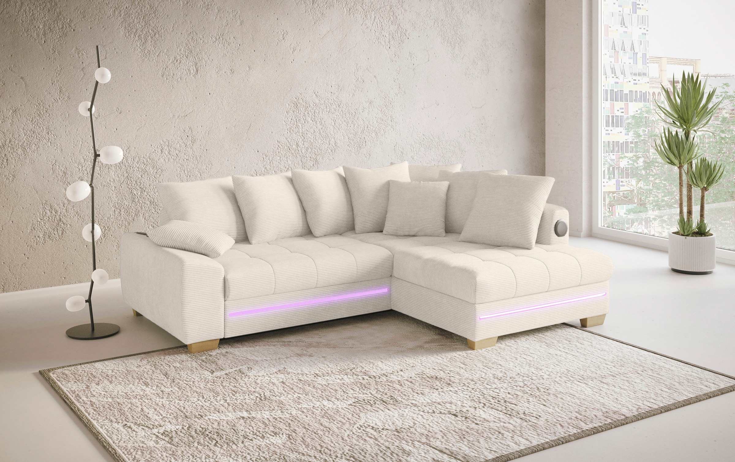 Mr. Couch Ecksofa »Nikita II, L-Form«, RGB-LED, Bluetooth-Soundsystem, wahlweise mit Bett, Bettkasten