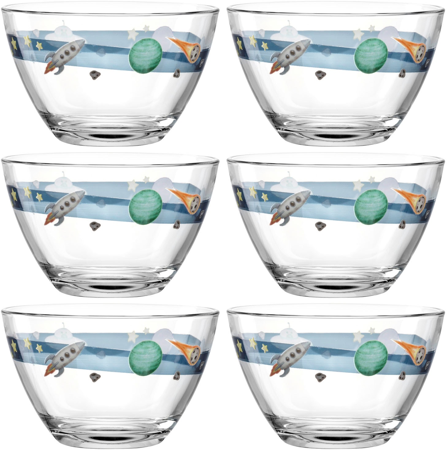 LEONARDO Kinderschale "Weltall BAMBINI AVVENTURA" 6 Stk. aus Glas BAMBINI AVVENTURA, 12 cm, Kalk-Natron-Glas