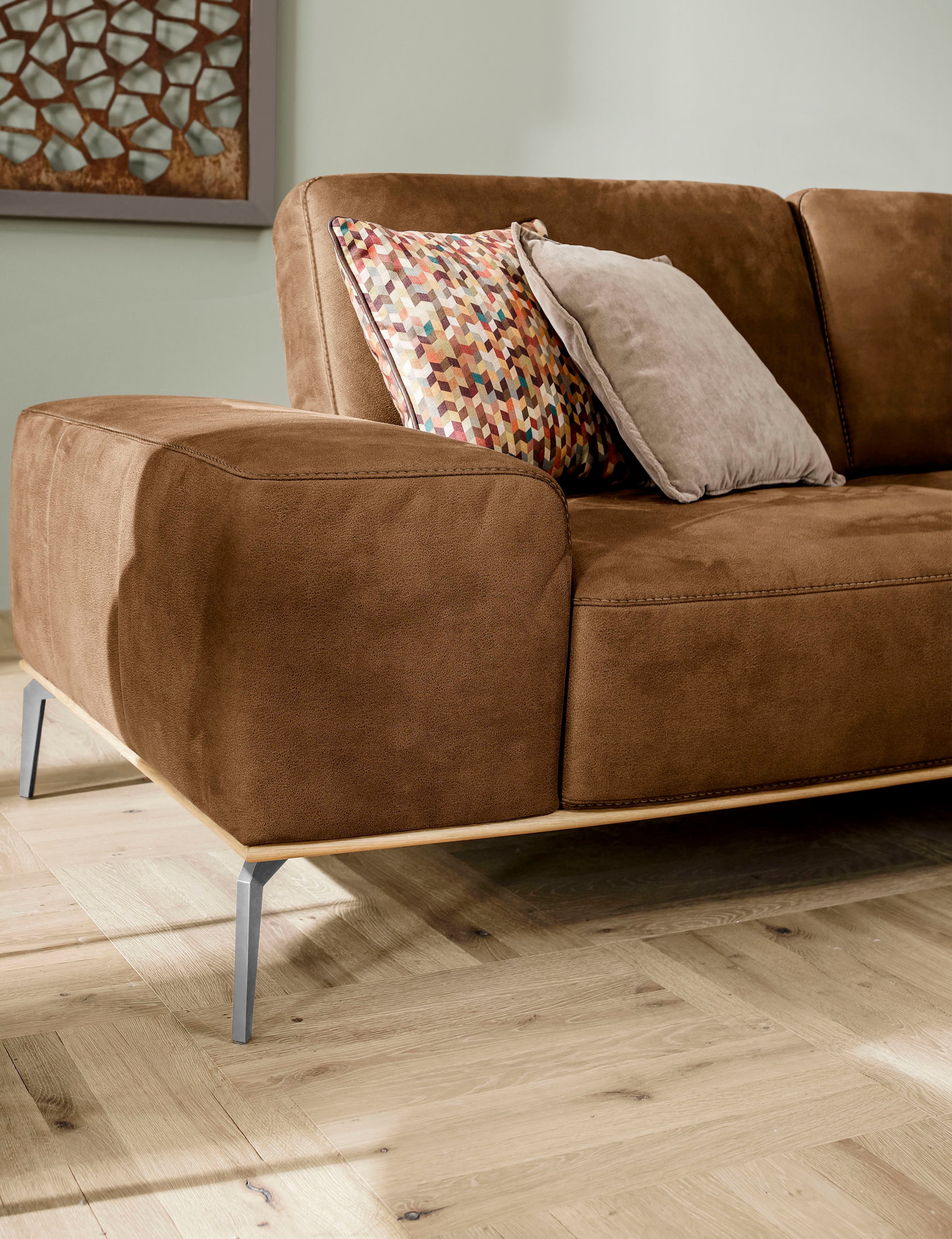 W.SCHILLIG Ecksofa »run, Designsofa mit tollem Sitzkomfort, bequem, L-Form«, mit elegantem Holzsockel, Füße in Chrom glänzend, Breite 319 cm