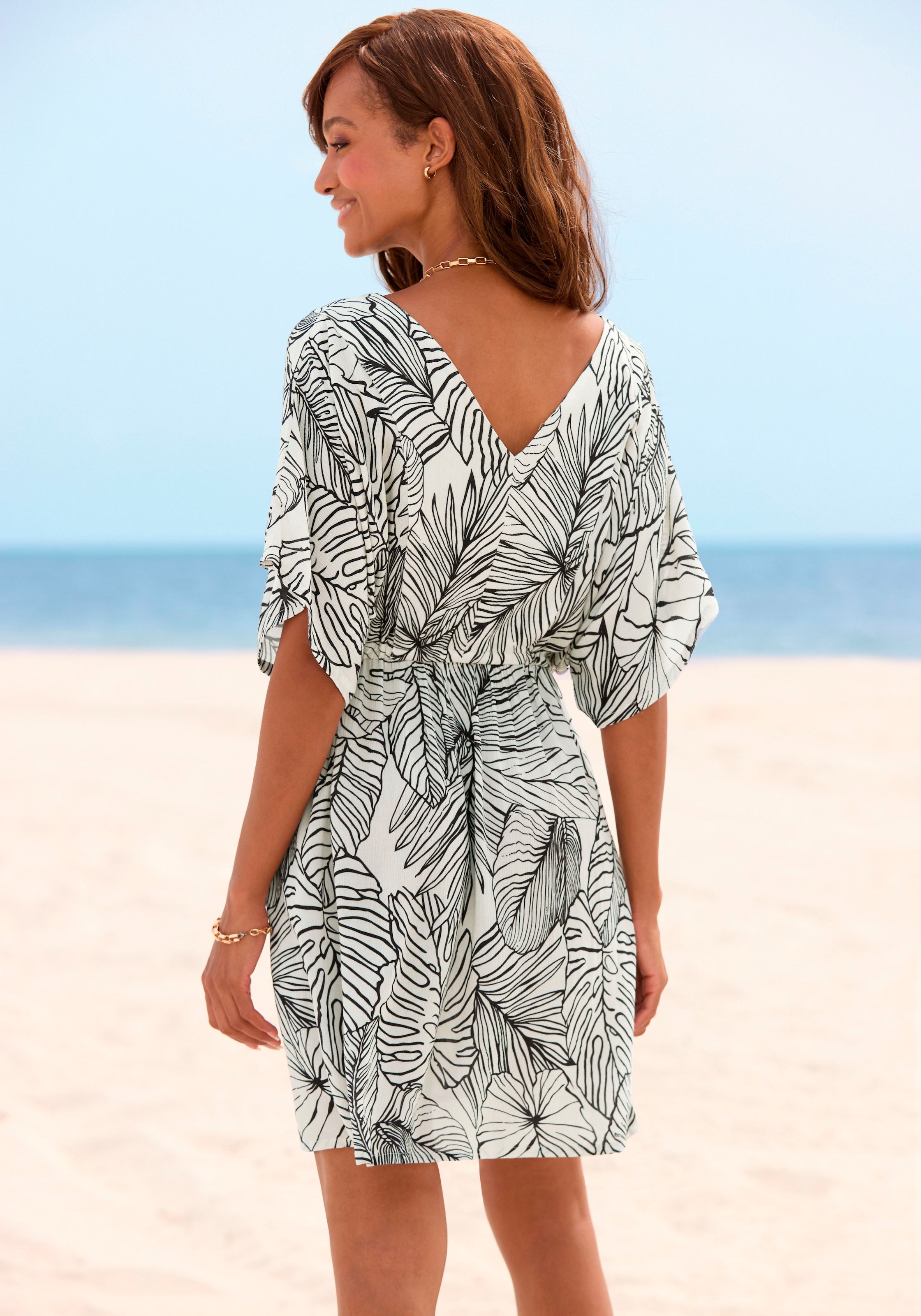 s.Oliver Longtunika, aus gekreppter Viskose, kurzes Sommerkleid, Blusenkleid, taillierbar
