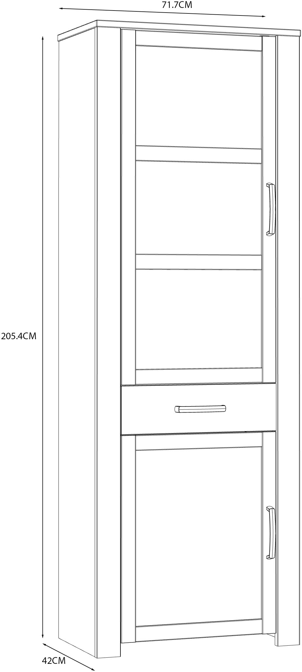 FORTE Highboard »Bohol, Vitrine, 1 Glastüre,1 SK, 1 Türe« B/H/T 71,7/205,4/42 cm Beleuchtung optional bestellbar