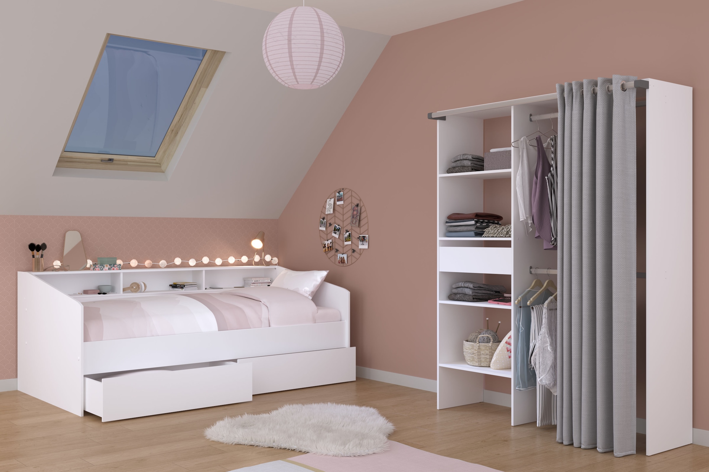 Parisot Jugendzimmer-Set »Parisot Sleep 11« Set, 2 tlg. Rückwand am Bett drehbar - Weiss oder Eiche