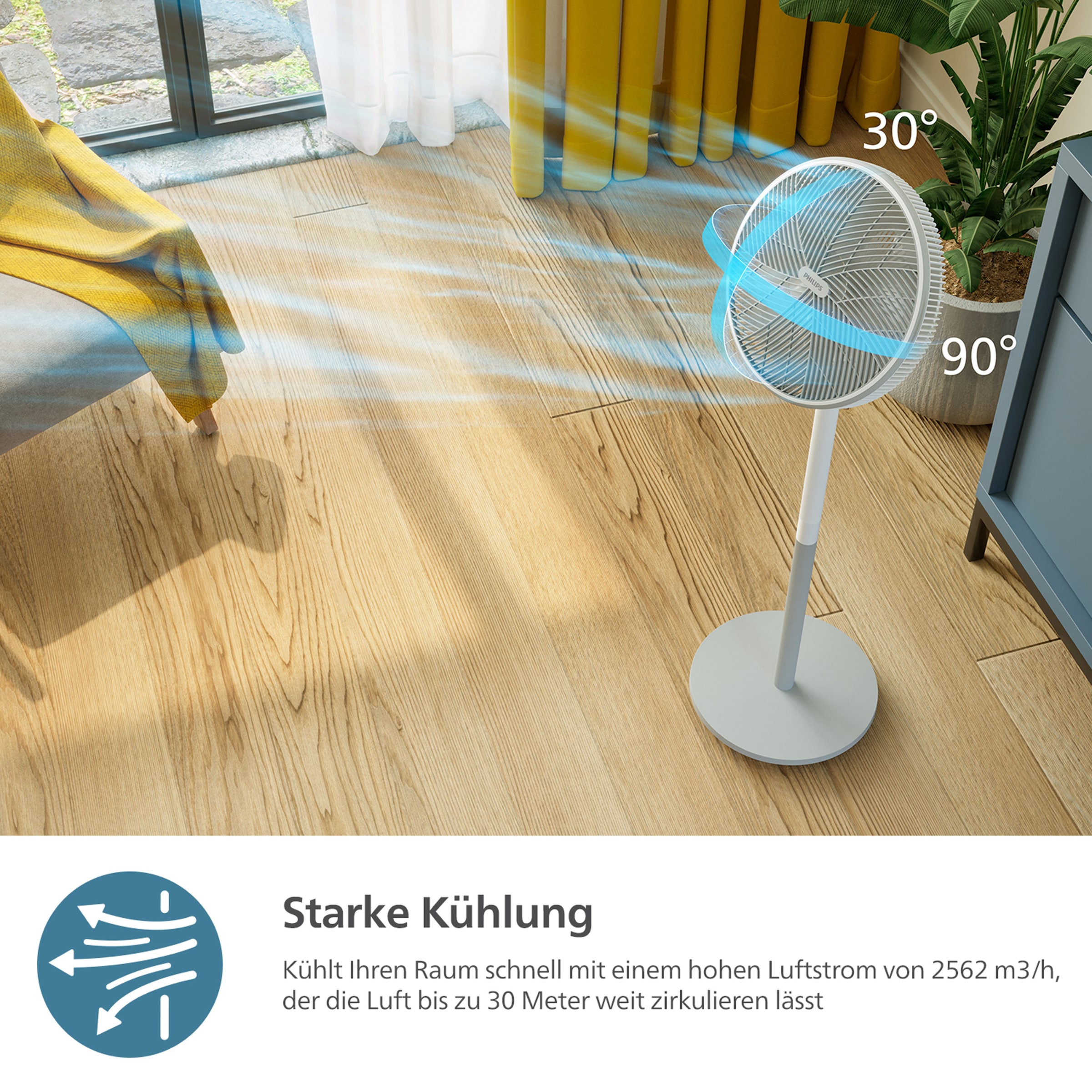 Philips Standventilator »CX2550/00 Serie 2000, mit extrem leiser SilentWings-Technologie, 19 dB«, 2-in-1-Tisch- & Standventilator, neig- & drehbar, elegantes Design