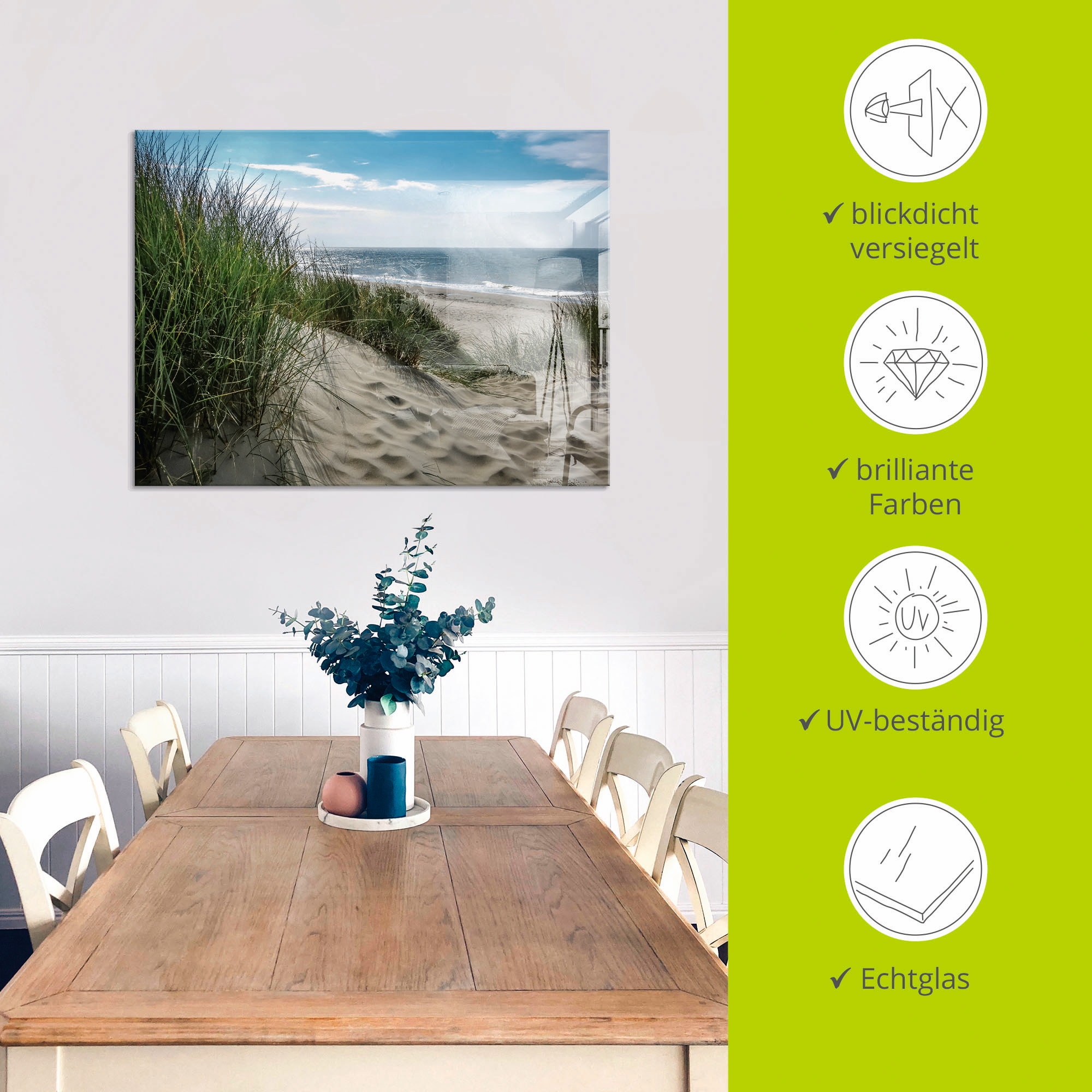 Artland Glasbild »Dünenlandschaft im Sommer an der Nordsee«, Strand, (1 St.), in verschiedenen Größen