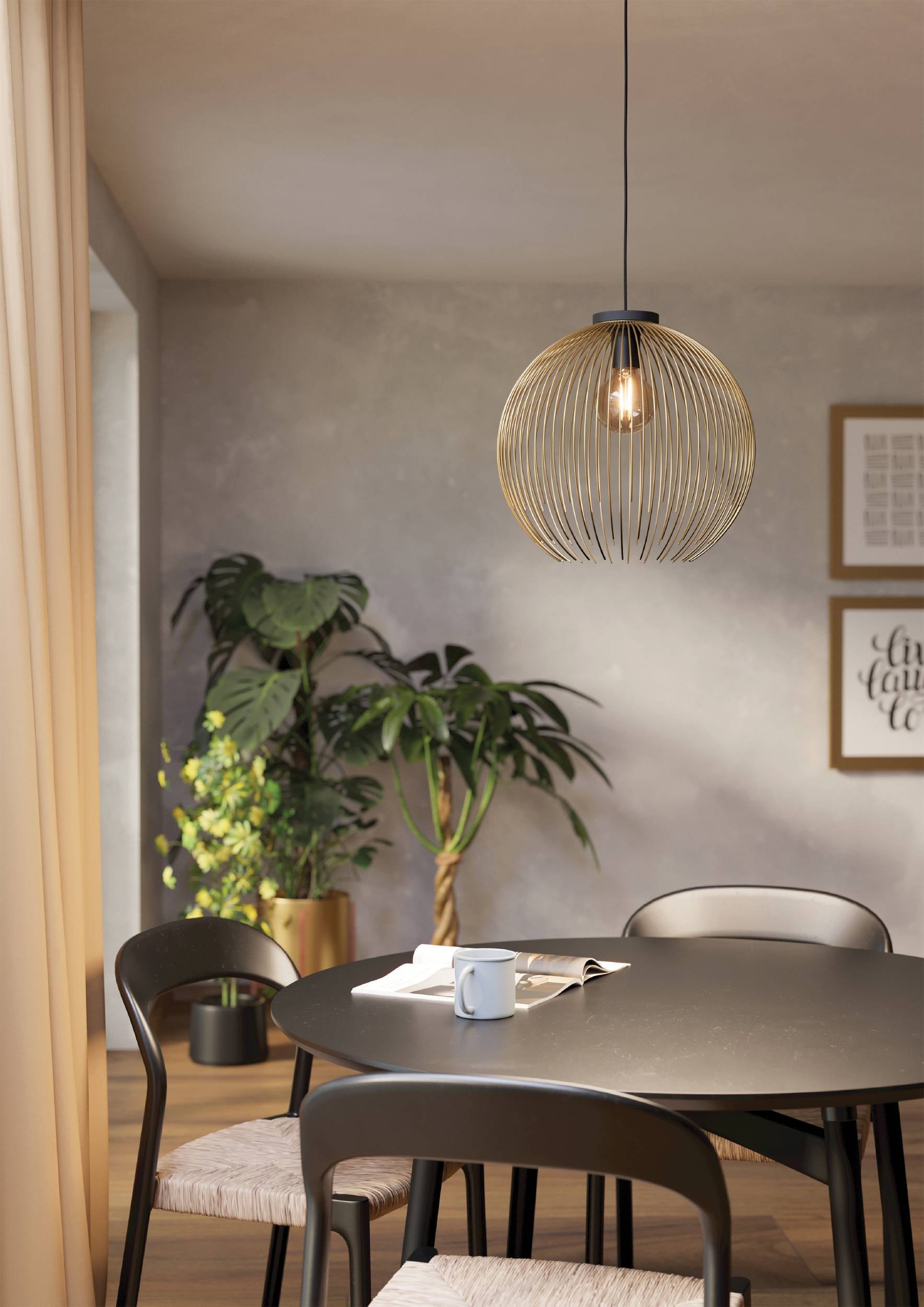 EGLO Hängeleuchte »Venezuela Hängelampe, Pendelleuchte, Esszimmerlampe, Metall, E27« E27 1 Stk. Hängeleuchte - H110 x Ø40 cm - schwarz, gold - 1X40W exkl.