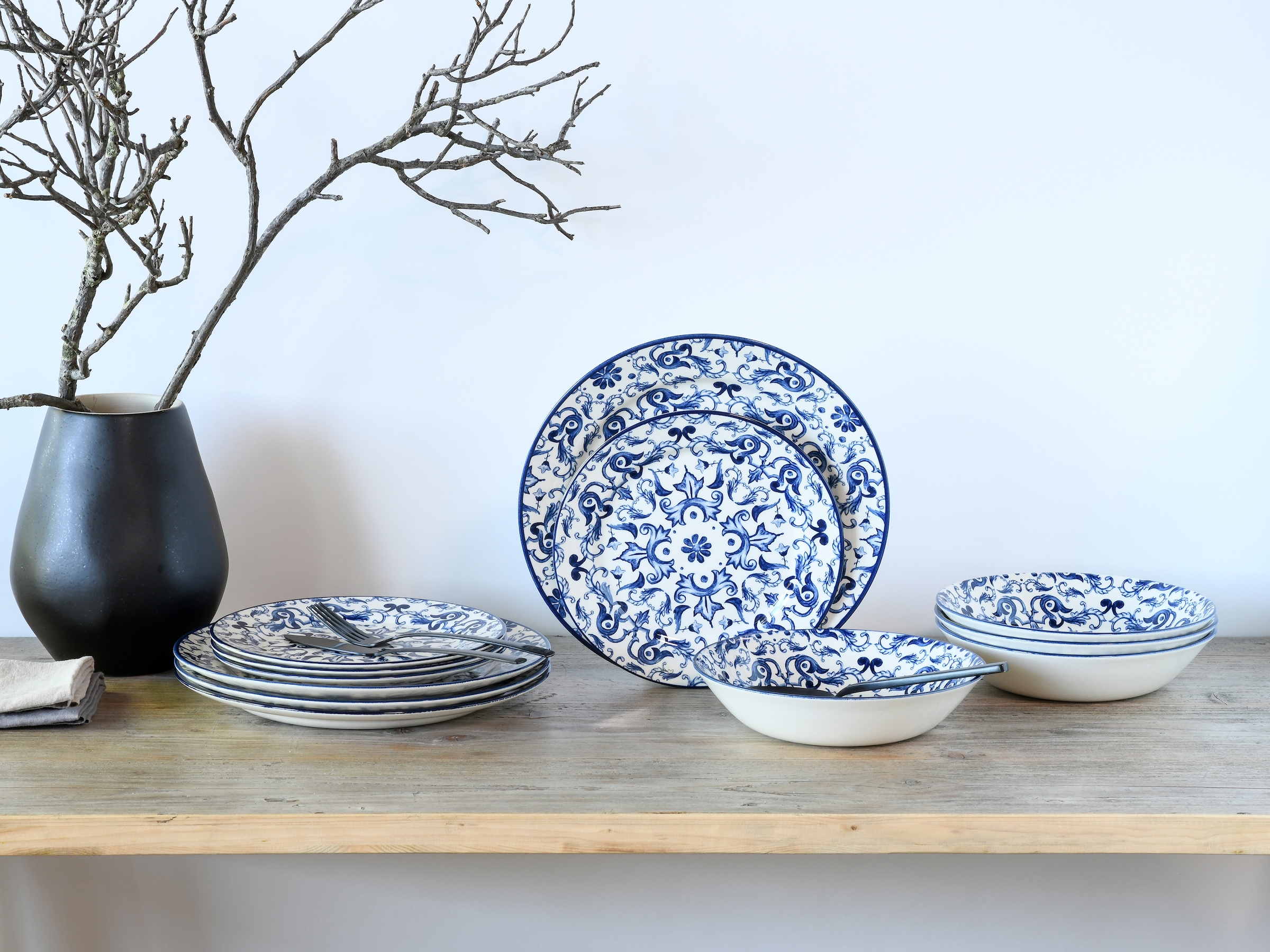 CreaTable Teller-Set »Fresco Blau, Teller Set 12-tlg« Ornamentmotiv, Mediterran