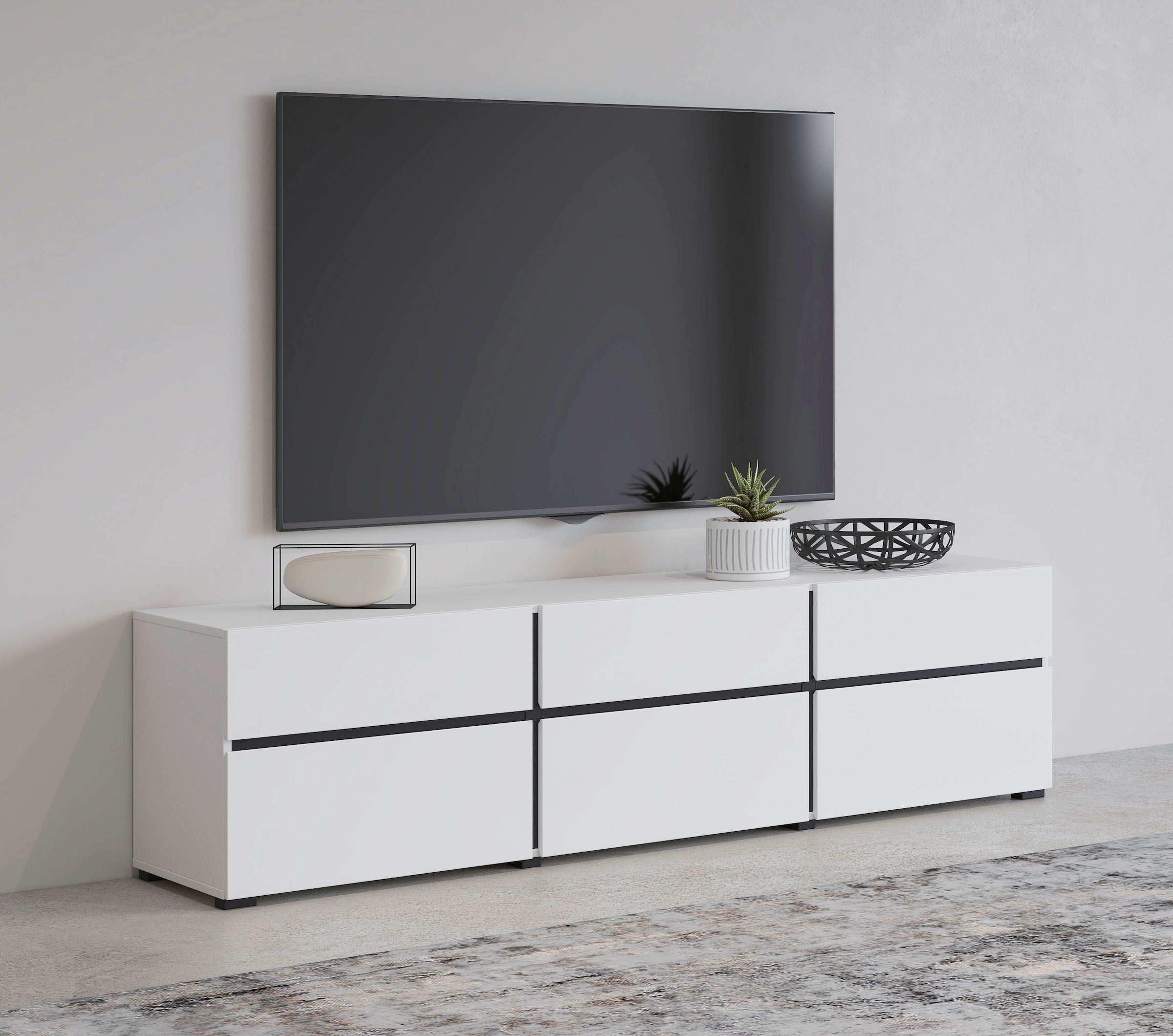 INOSIGN Lowboard »Cross, moderne grifflose TV-Kommode,3 Klappen/3 Schubkästen«, Breite 180 cm, TV-Schrank mit viel Stauraum, TV-Board