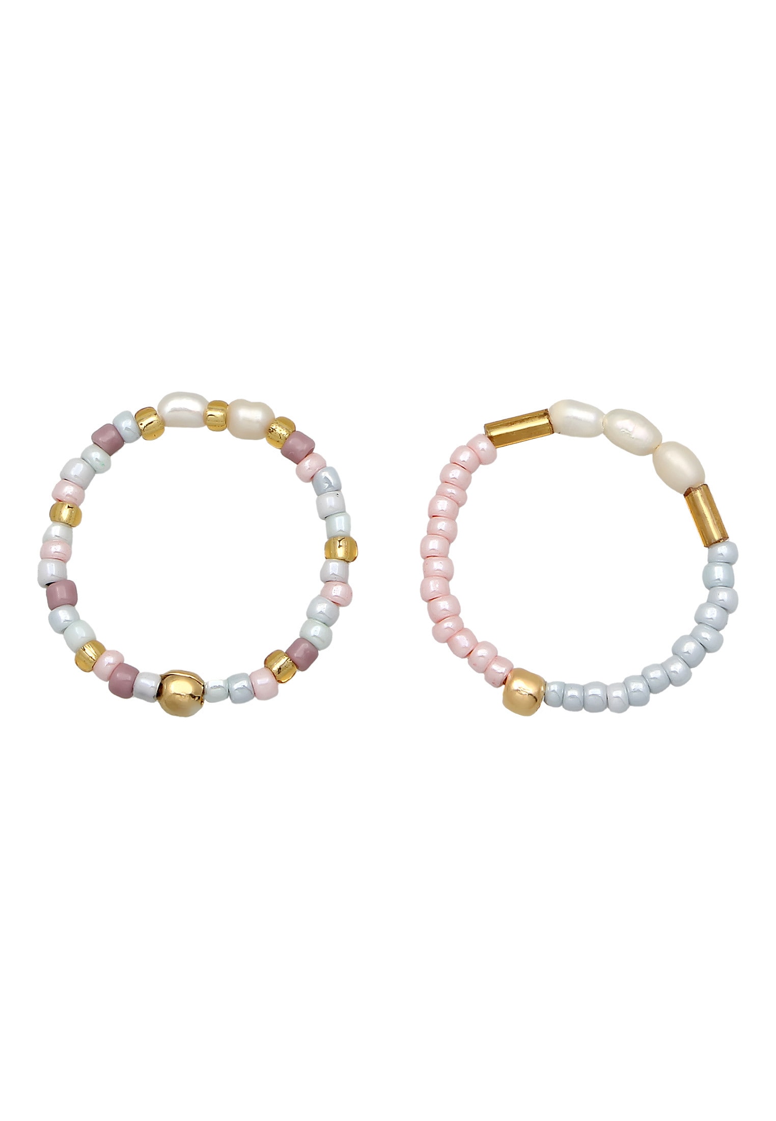 Elli Ring-Set »Ring Süßwasserperlen Glas Pastelltöne 925 Silber vergoldet«
