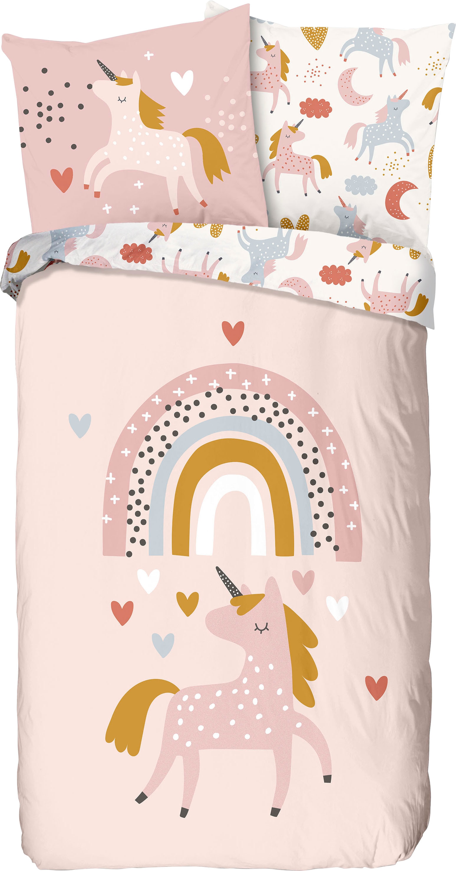 good morning Kinderbettwäsche »Unilove«, Baumwolle, 135x200, Reißverschluss, Wende, Kind Mädchen, Einhorn, Rosa