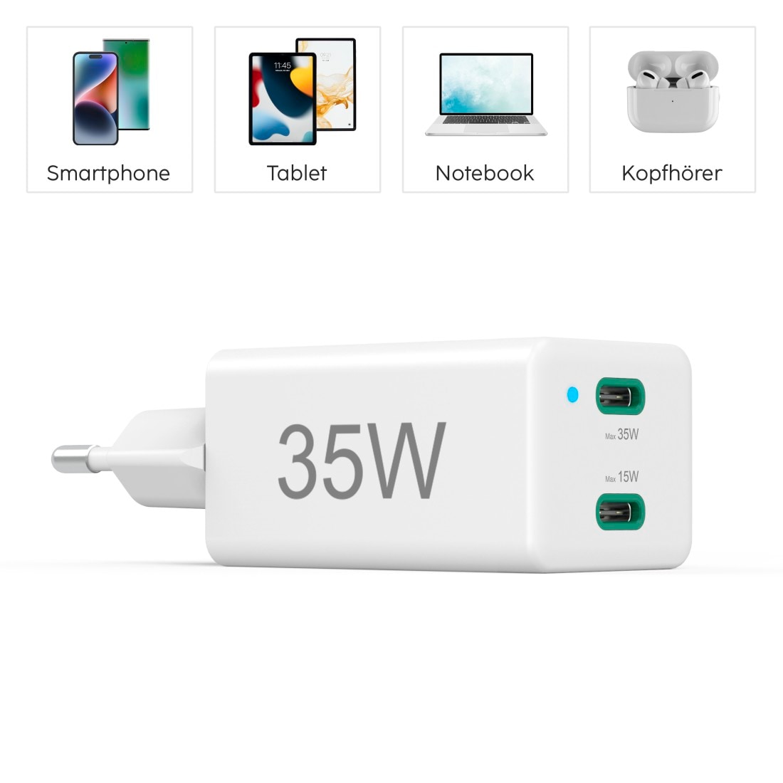 Hama USB-Ladegerät »2fach USB-Ladestecker 35 W, 2x USB-C, Schnellladegerät Handy Netzteil«