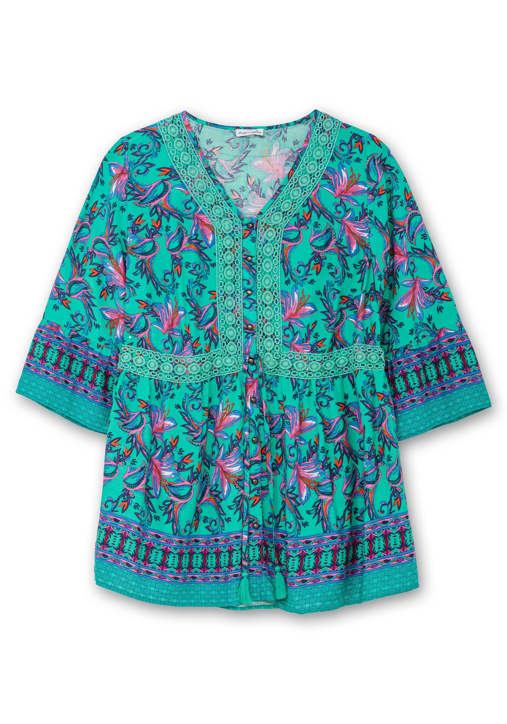Sheego Longbluse »Longbluse im Boho-Stil, mit Trompetenärmeln«