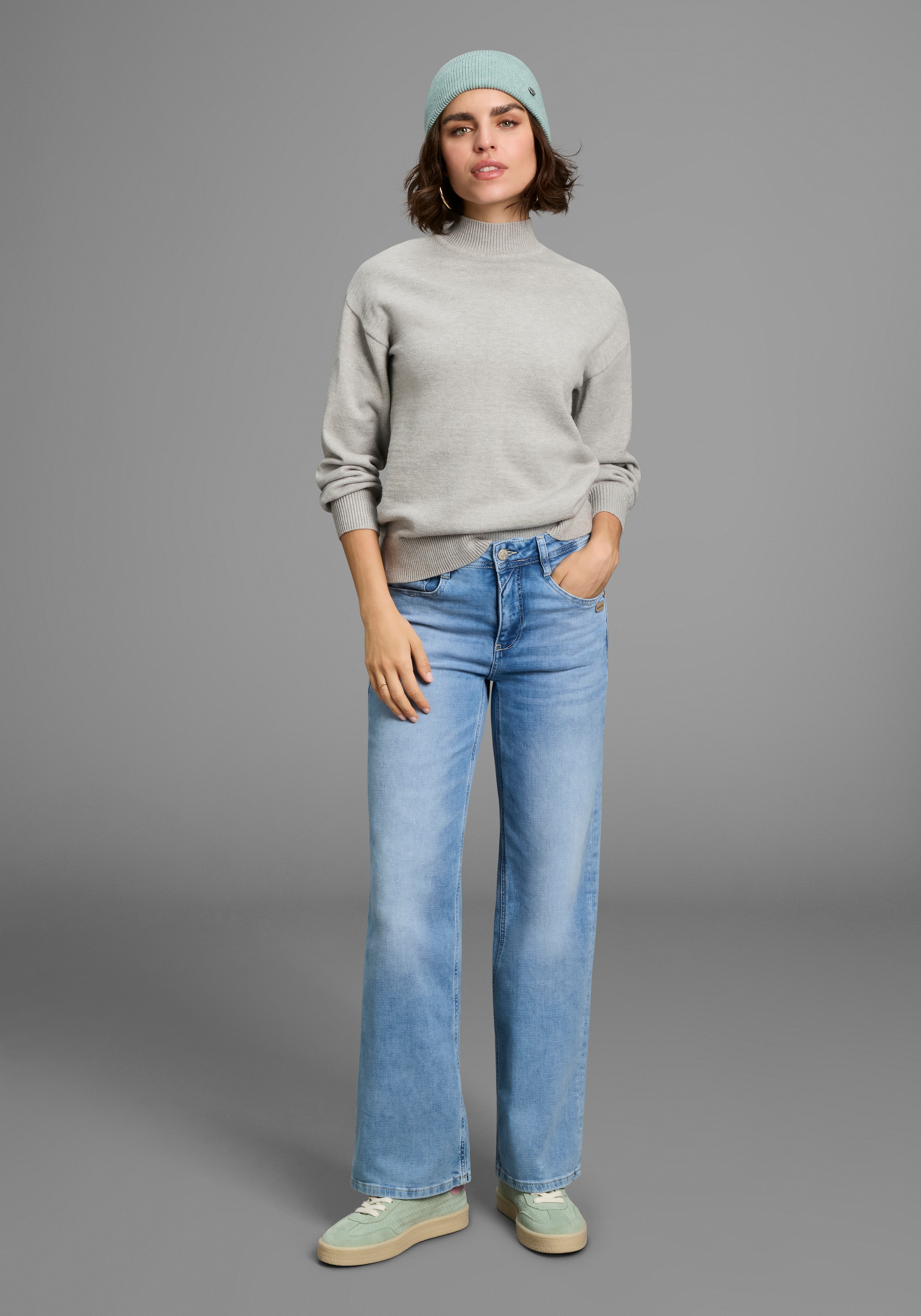 Laura Scott Strickmütze in Rippenstrick mit modischem Umschlag - NEW