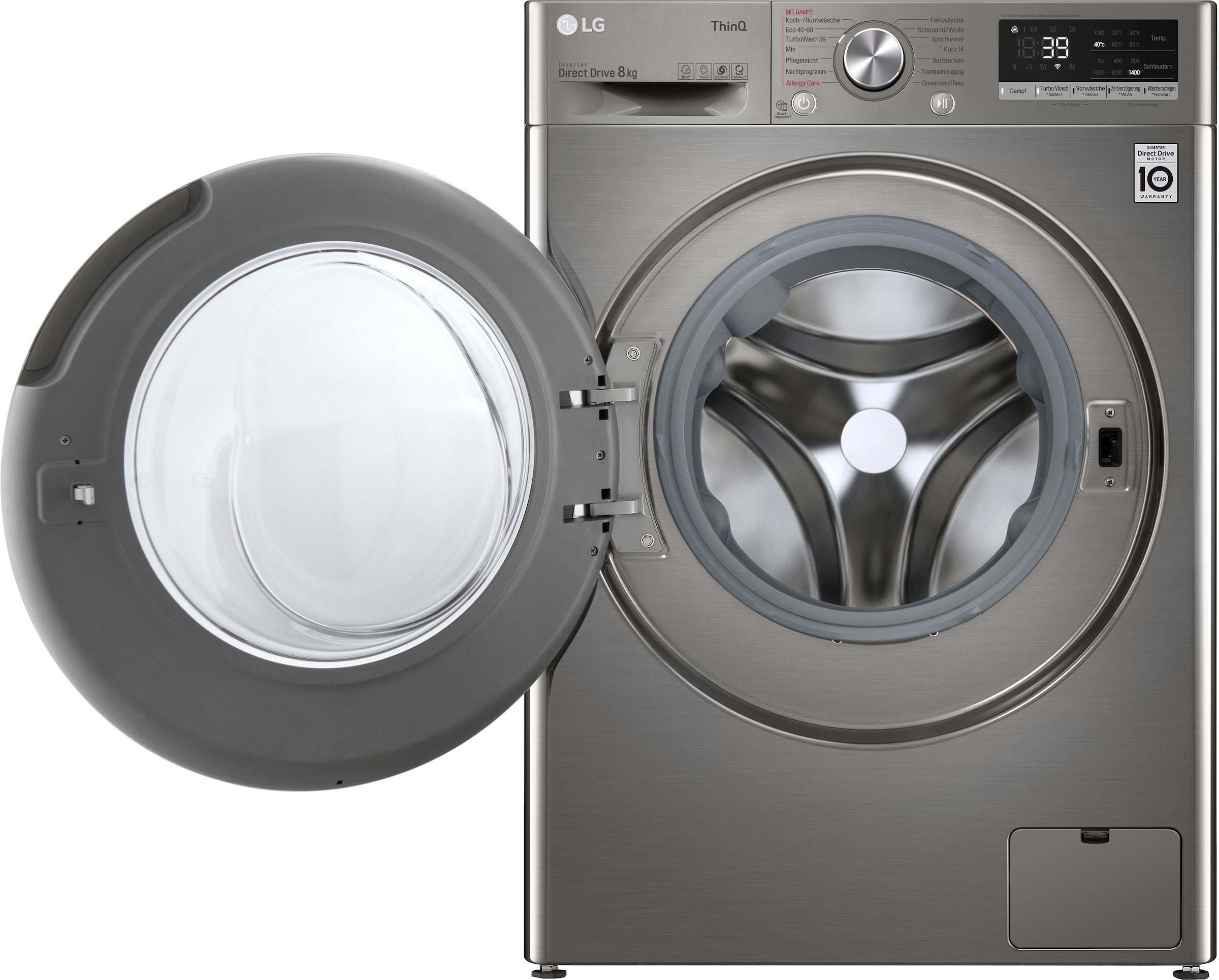 Waschmaschine, Jahren 1400 XXL V708P2PA, Garantie - U/min, TurboWash® Waschen in nur kg, LG mit 8 Minuten 3 39
