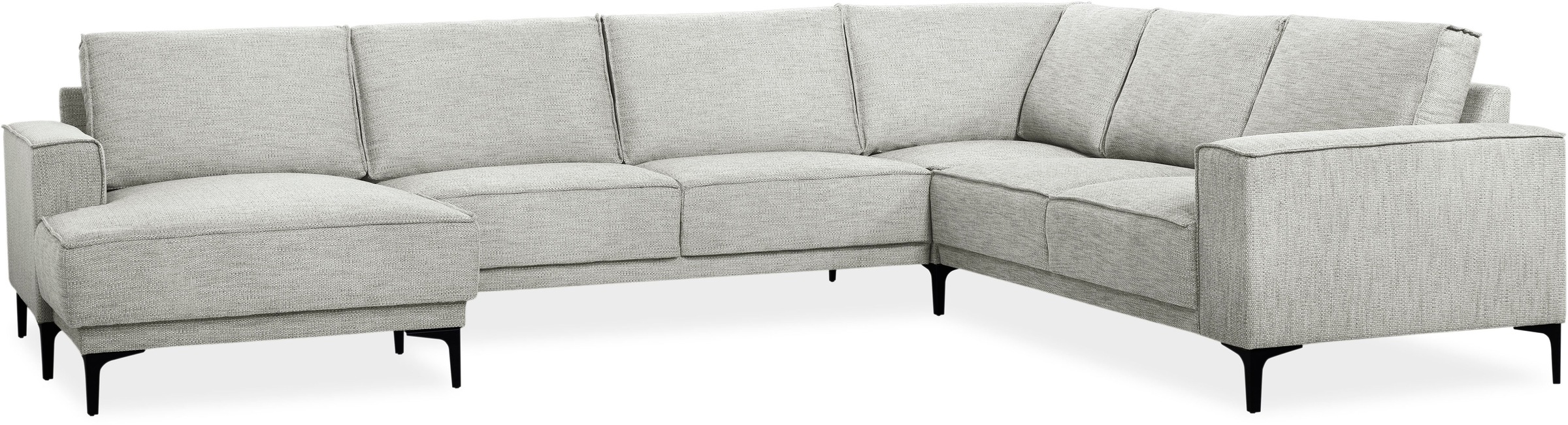 Places of Style Wohnlandschaft »XXL Sofa Oland, Struktur, Flachgewebe, Luxus-Microfaser, Boucle«, U-Form, 342 cm, Wellenunterfederung, Skandi-Design, Metallfüße