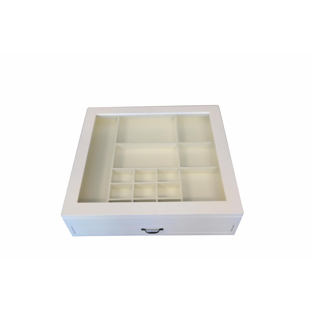 Myflair Möbel & Accessoires Aufbewahrungsbox, Setzkasten, weiß, mit Deckel aus Glas & Schubkasten