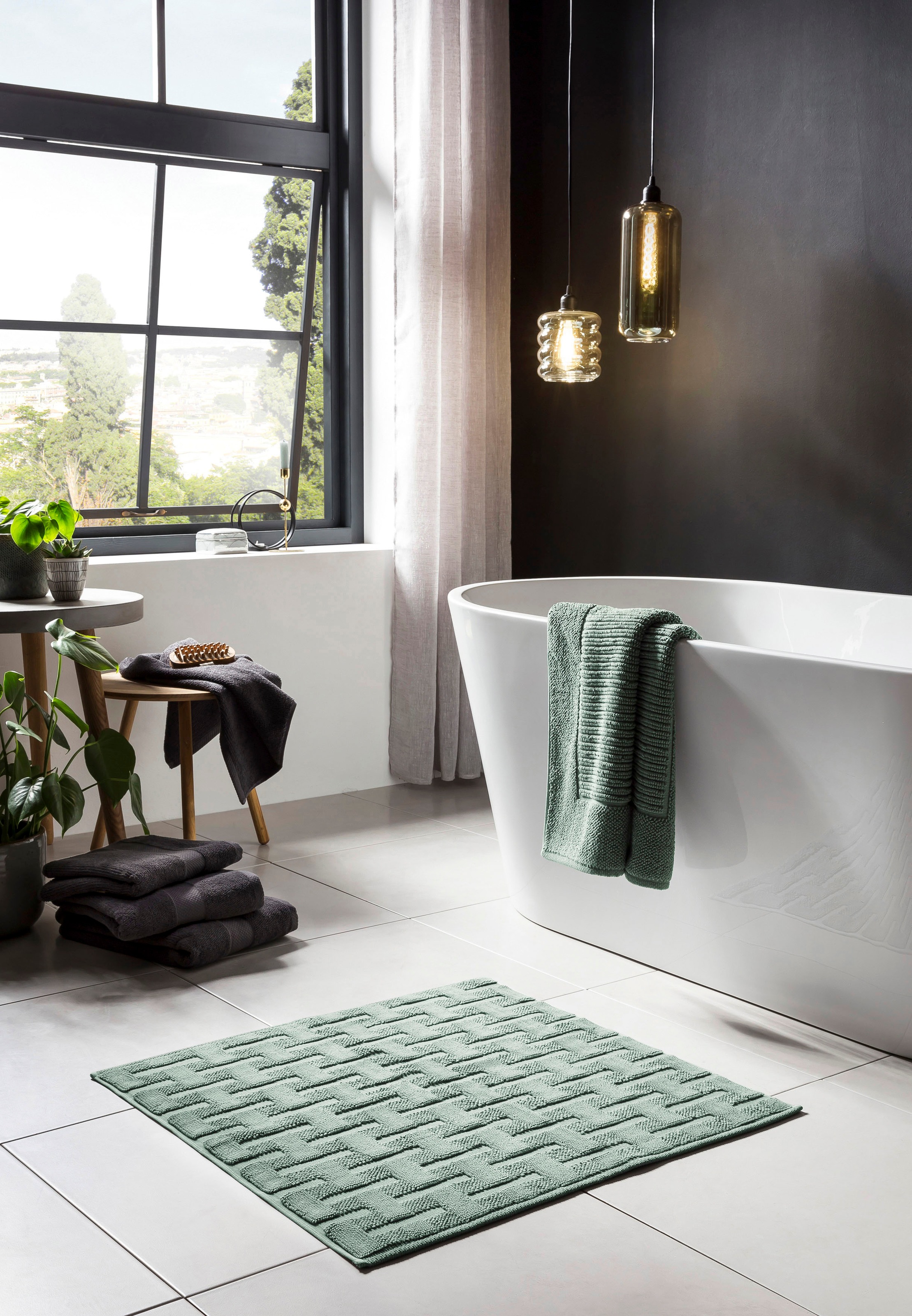 done.® Badematte »Delia« Höhe 10 mm rutschhemmend beschichtet fußbodenheizungsgeeignet Badteppich, Uni-Farben, Hoch-Tief Effekt, reine Baumwolle, waschbar