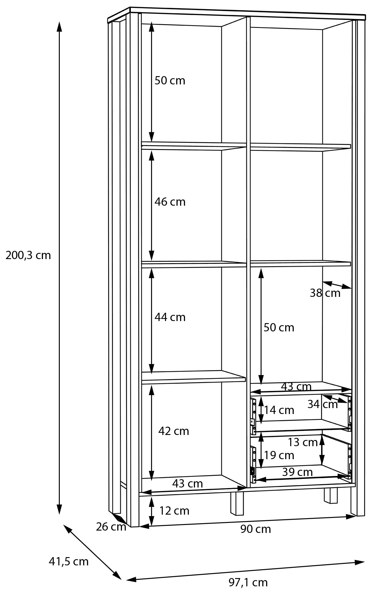 FORTE Vitrine »Saitama«, Stauraumvitrine, Standvitrine, Stauraumschrank, Höhe 200,3cm