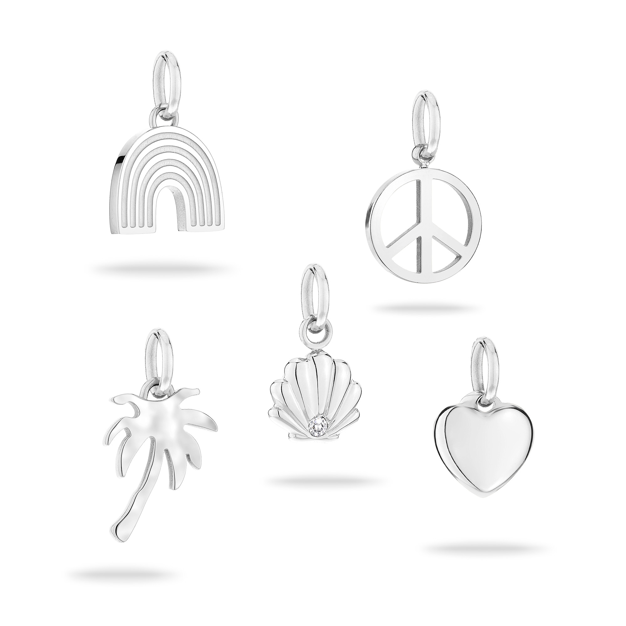 Tamaris Anhänger Set »Multipack All About Beads Regenbogen Peace-Zeichen Palme Muschel Herz« Set, 5 Stk. tlg.  mit Zirkonia (synth.)